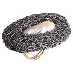 Black Silver Statement & one-of-a-kind Unique Pearl Cocktail Ring by the Artist