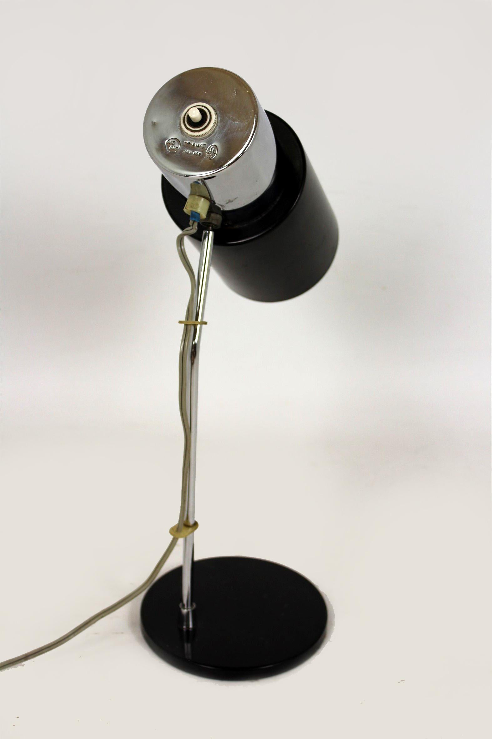 Black and Silver Table Lamp by Josef Hurka for Napako, 1970s In Good Condition In Żory, PL