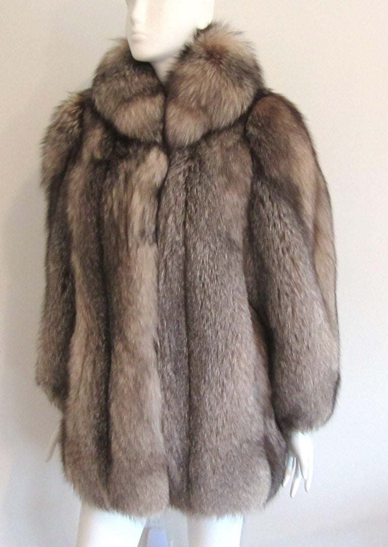Gray Black & Silver Tipped Fox Fur Coat Stunning  For Sale
