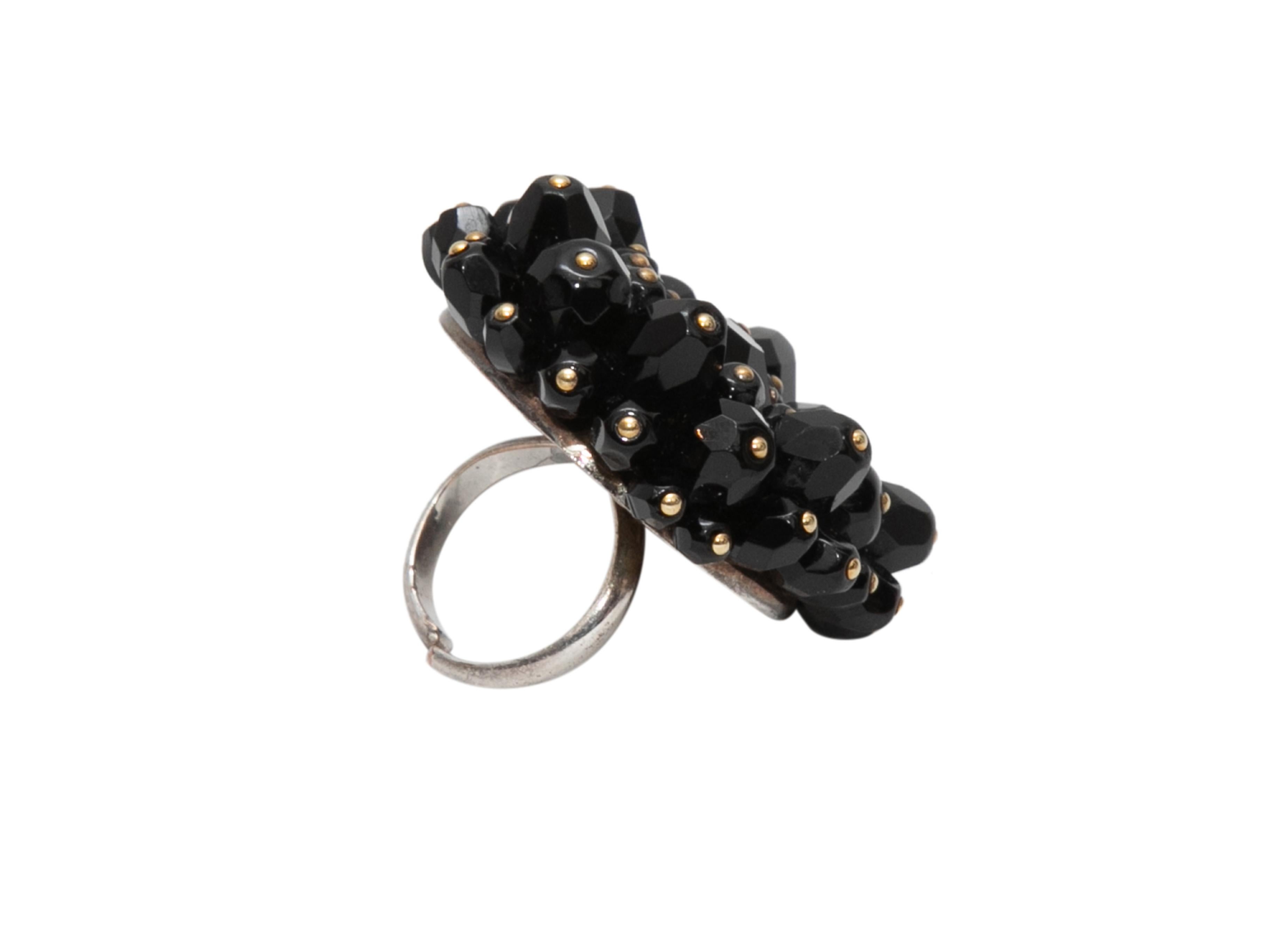 Black and silver-tone beaded flower cocktail ring by Andrew Gn. Adjustable band. 1.75