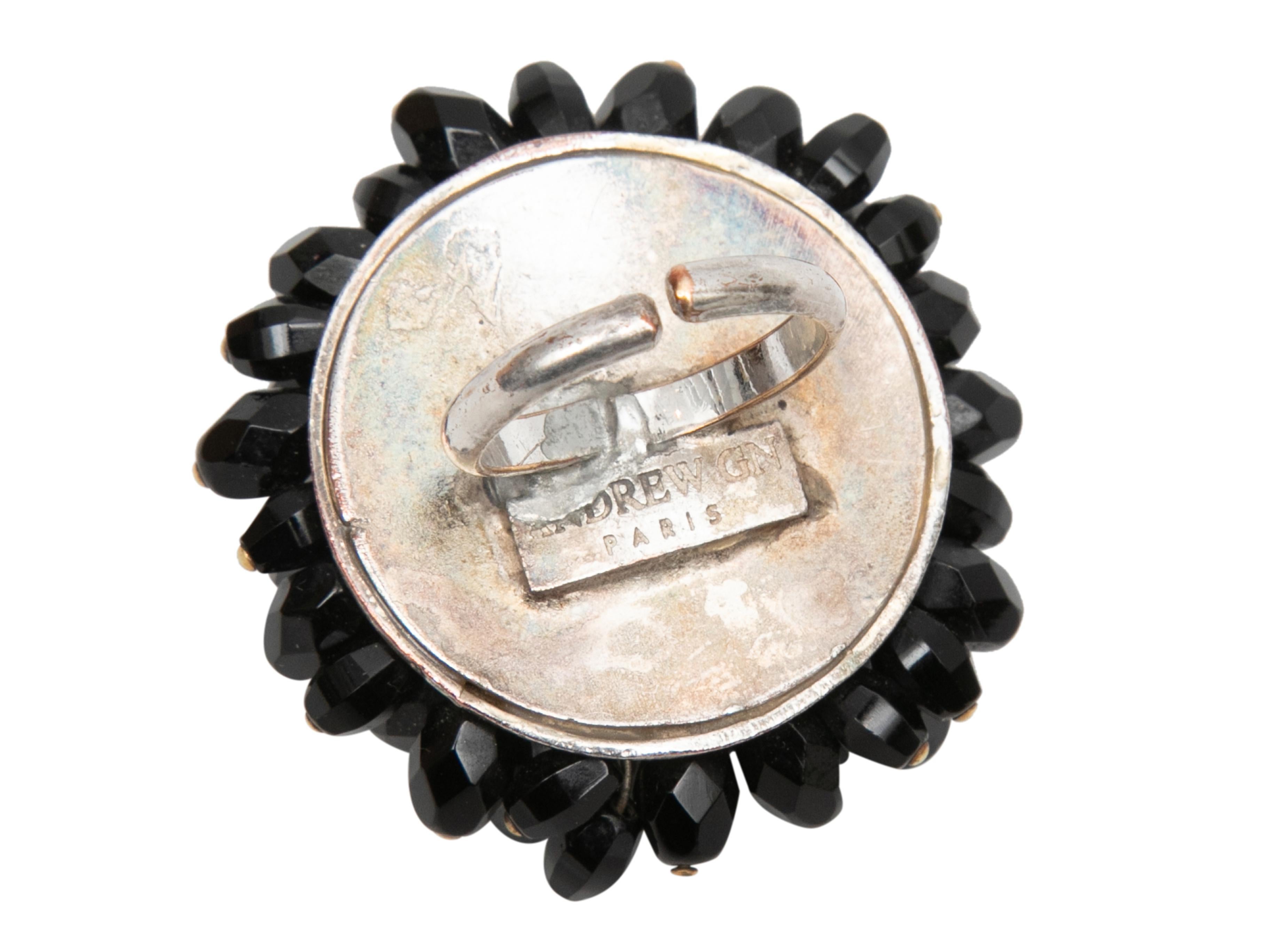 Black & Silver-Tone Andrew Gn Beaded Cocktail Ring In Good Condition In New York, NY