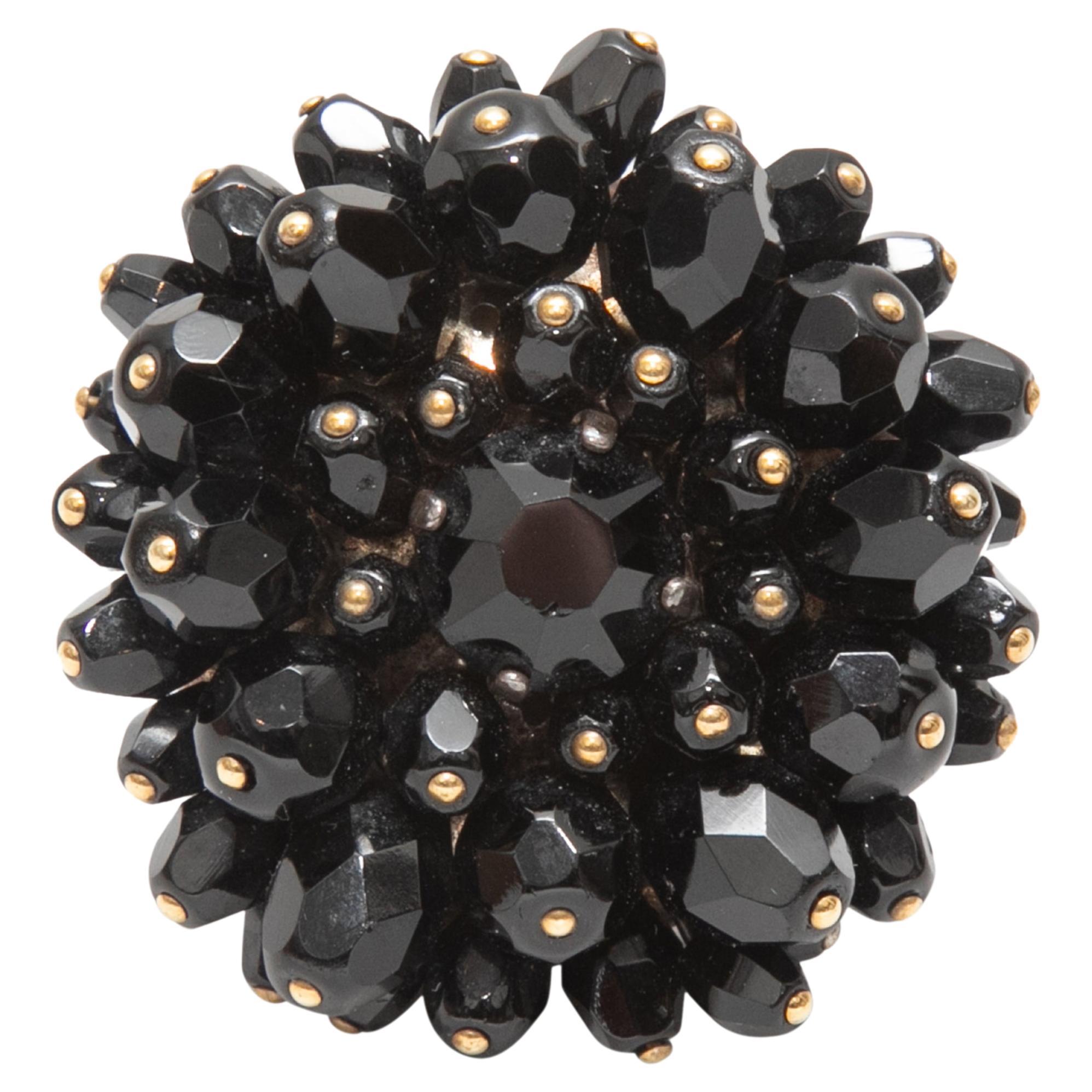 Black & Silver-Tone Andrew Gn Beaded Cocktail Ring