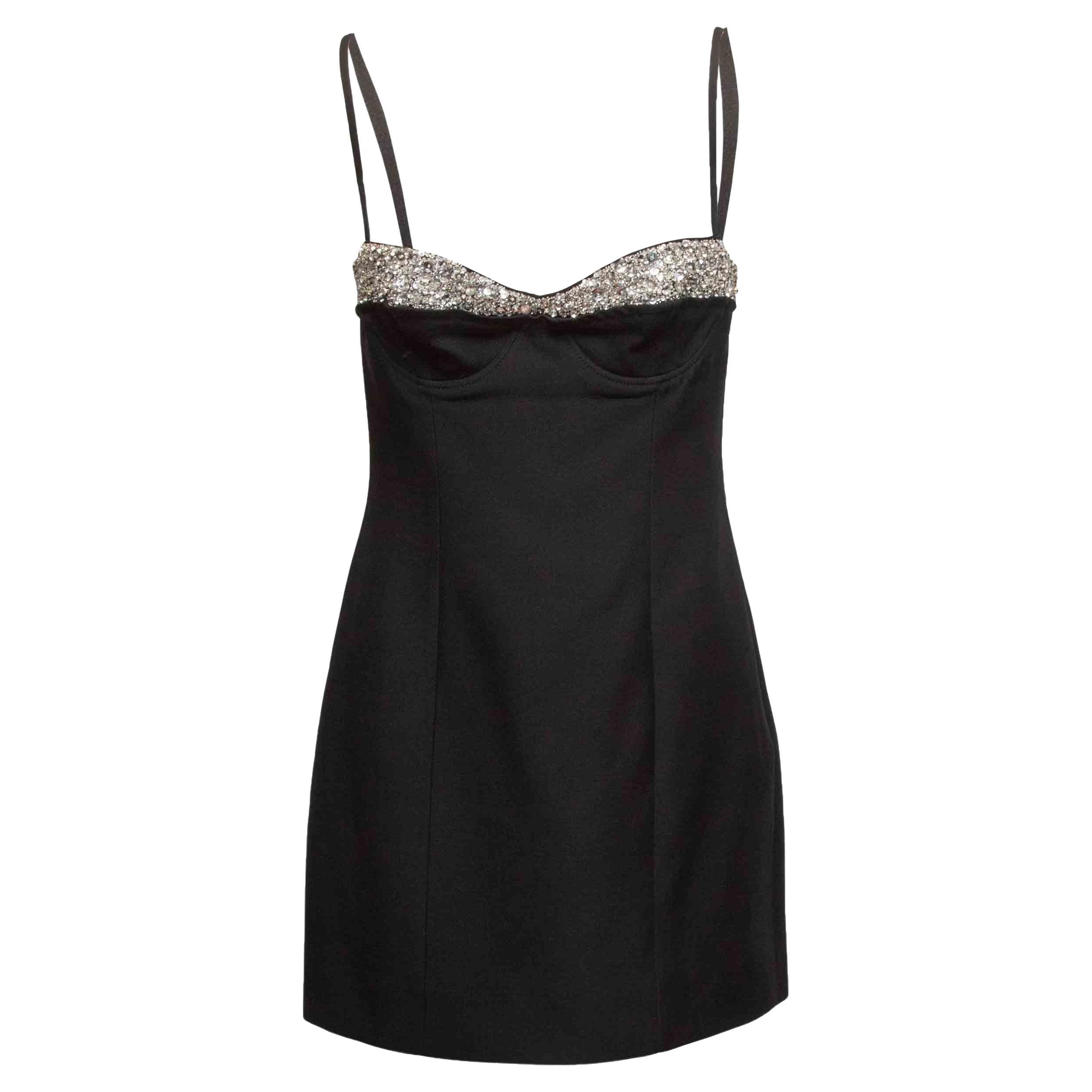 Mini abito in lana e seta impreziosito in nero e argento di Valentino Taglia IT 42 in vendita