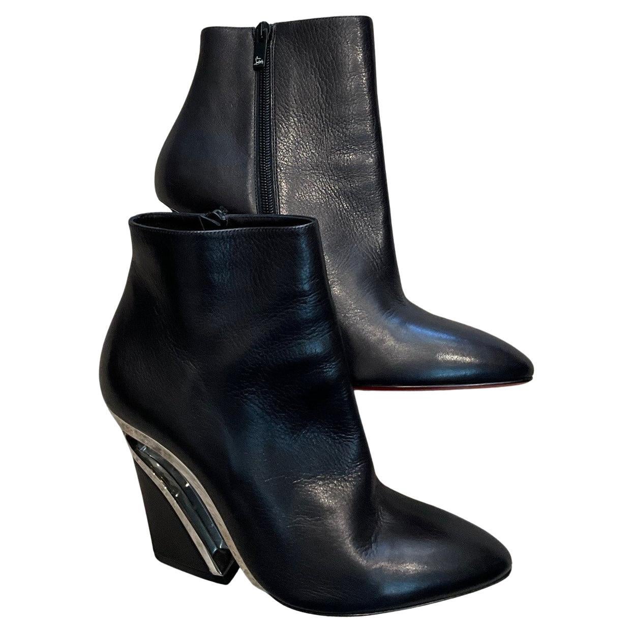 Black Silver Wedge Heel Christian Louboutin Bootie New en vente