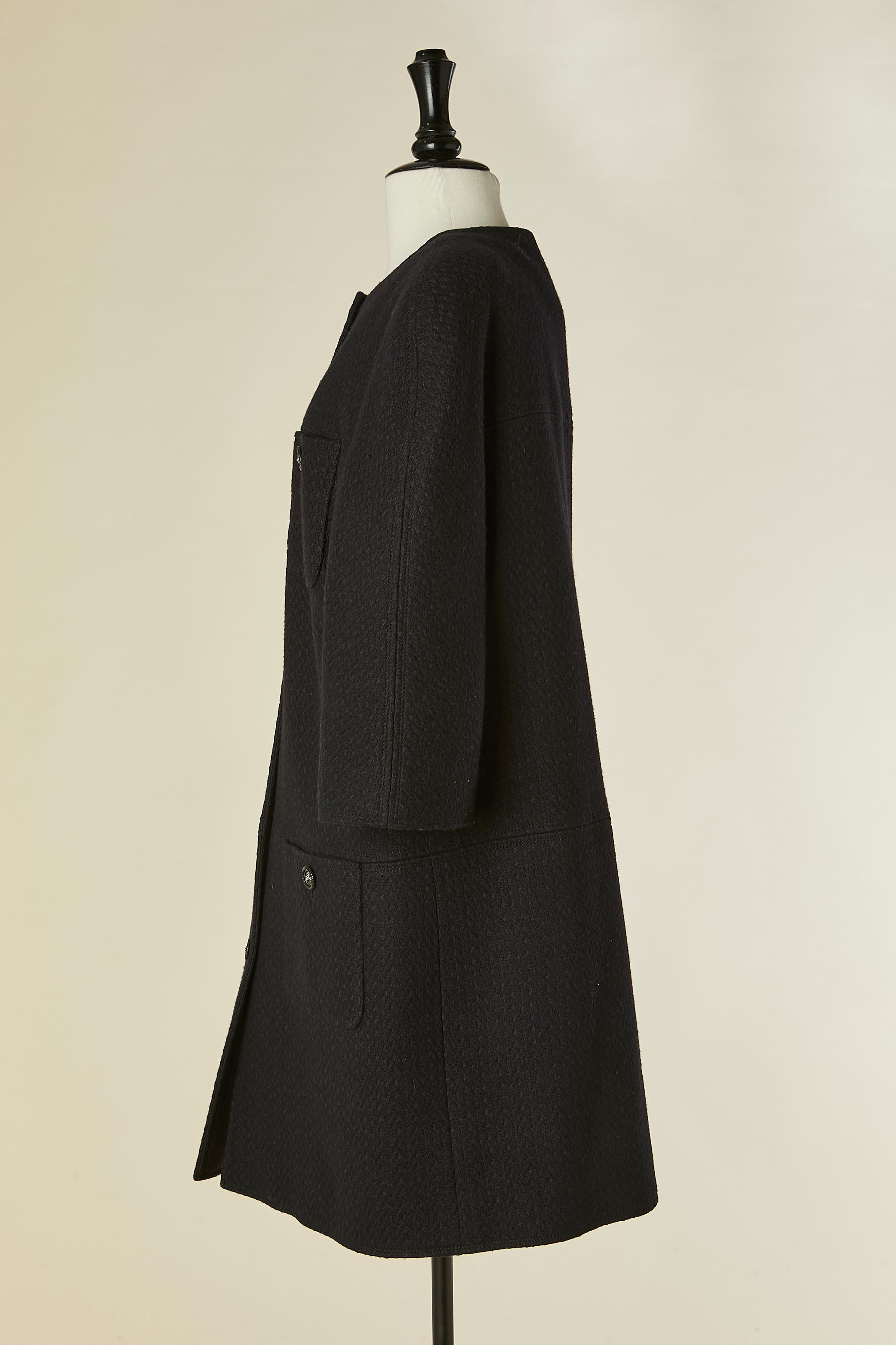 Black single breasted coat with raglan sleeve CHANEL For Sale 2