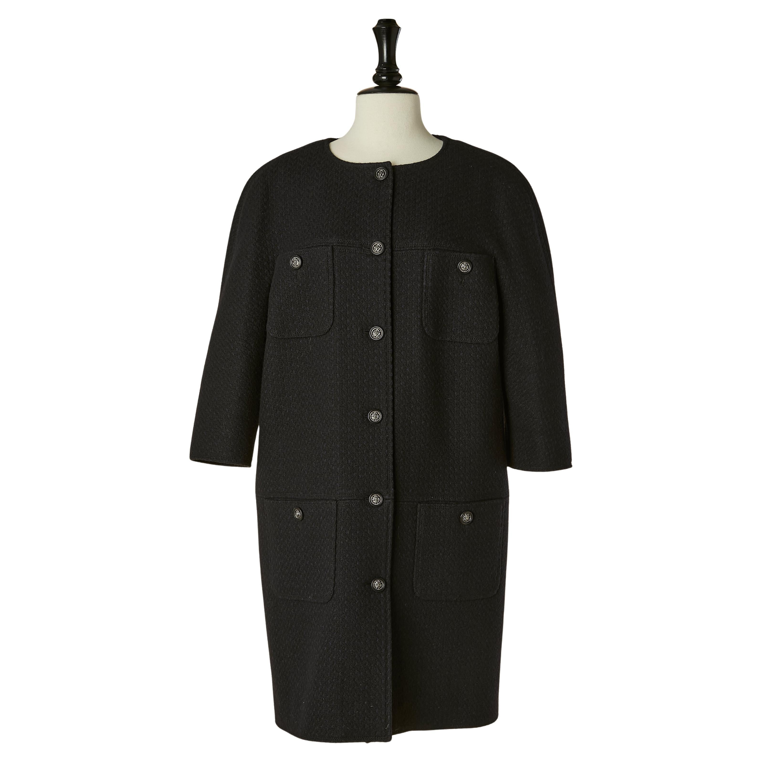 Black single breasted coat with raglan sleeve CHANEL For Sale