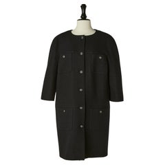 Black single breasted coat with raglan sleeve CHANEL