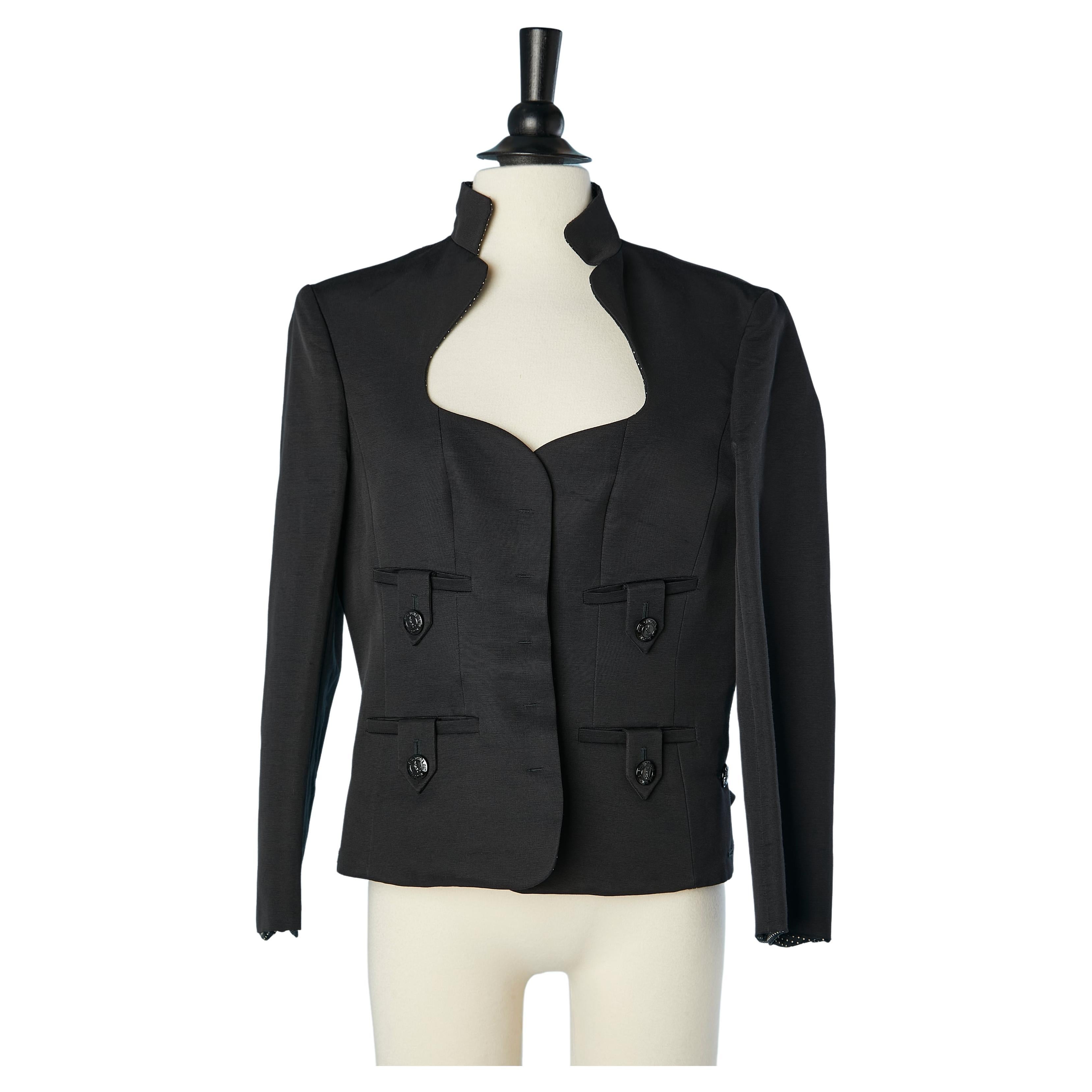 Black single-breasted jacket and branded buttons Yves Saint Laurent Rive Gauche  For Sale