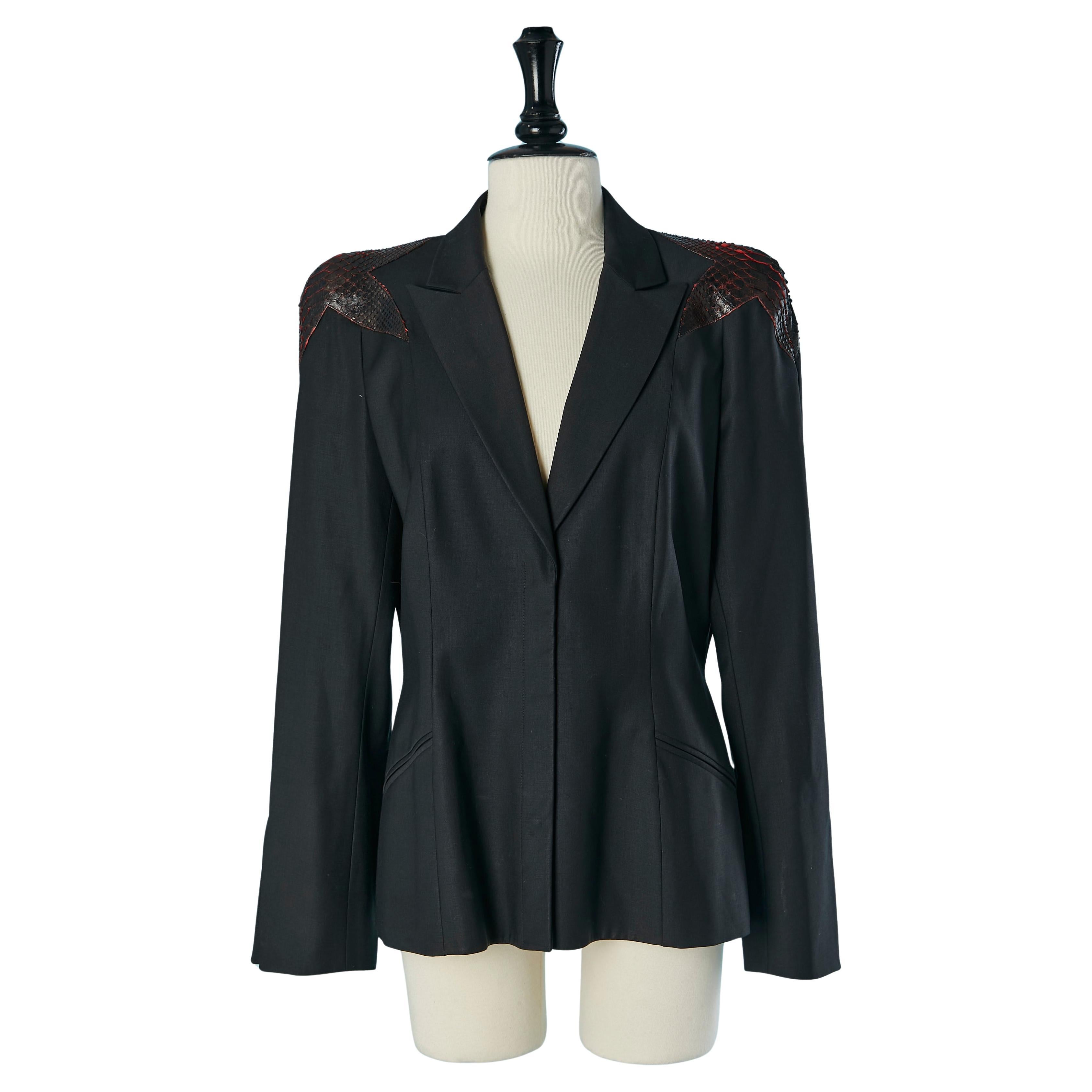 Black single breasted jacket with appliqué on shoulder THIERRY MUGLER