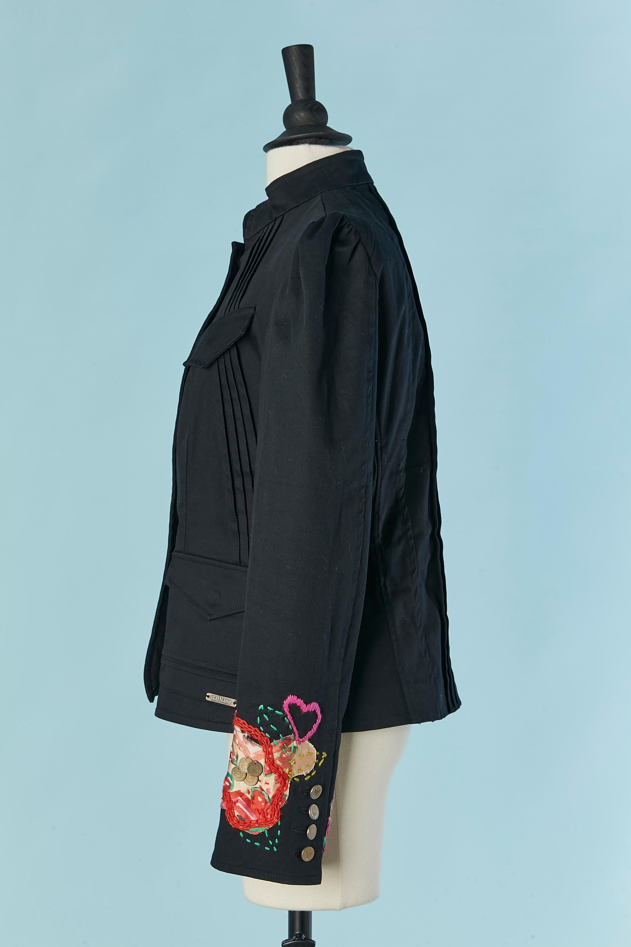 Schwarze einreihige Jacke mit Stickereien und Applikationen GALLIANO im Angebot 3