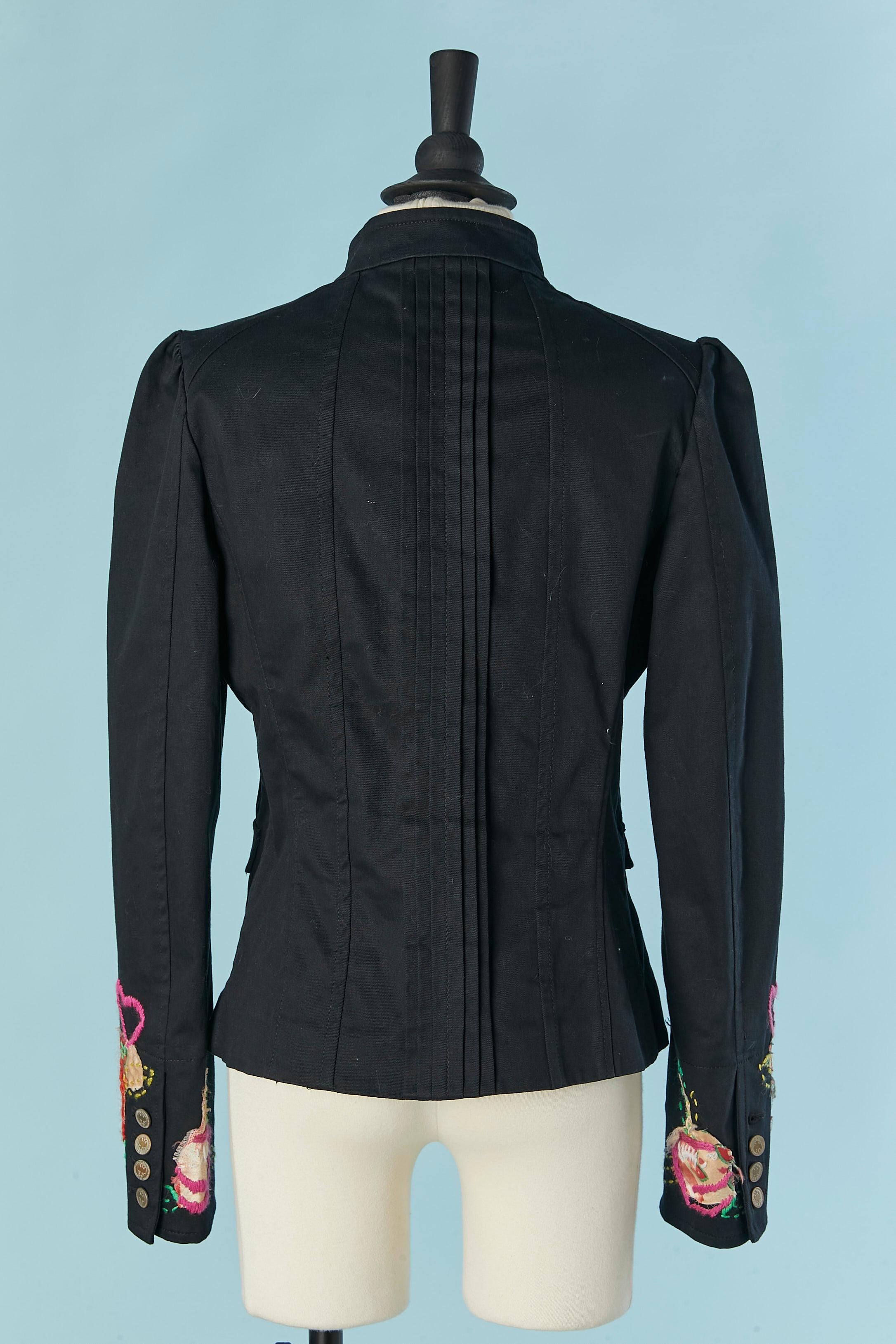 Schwarze einreihige Jacke mit Stickereien und Applikationen GALLIANO im Angebot 4