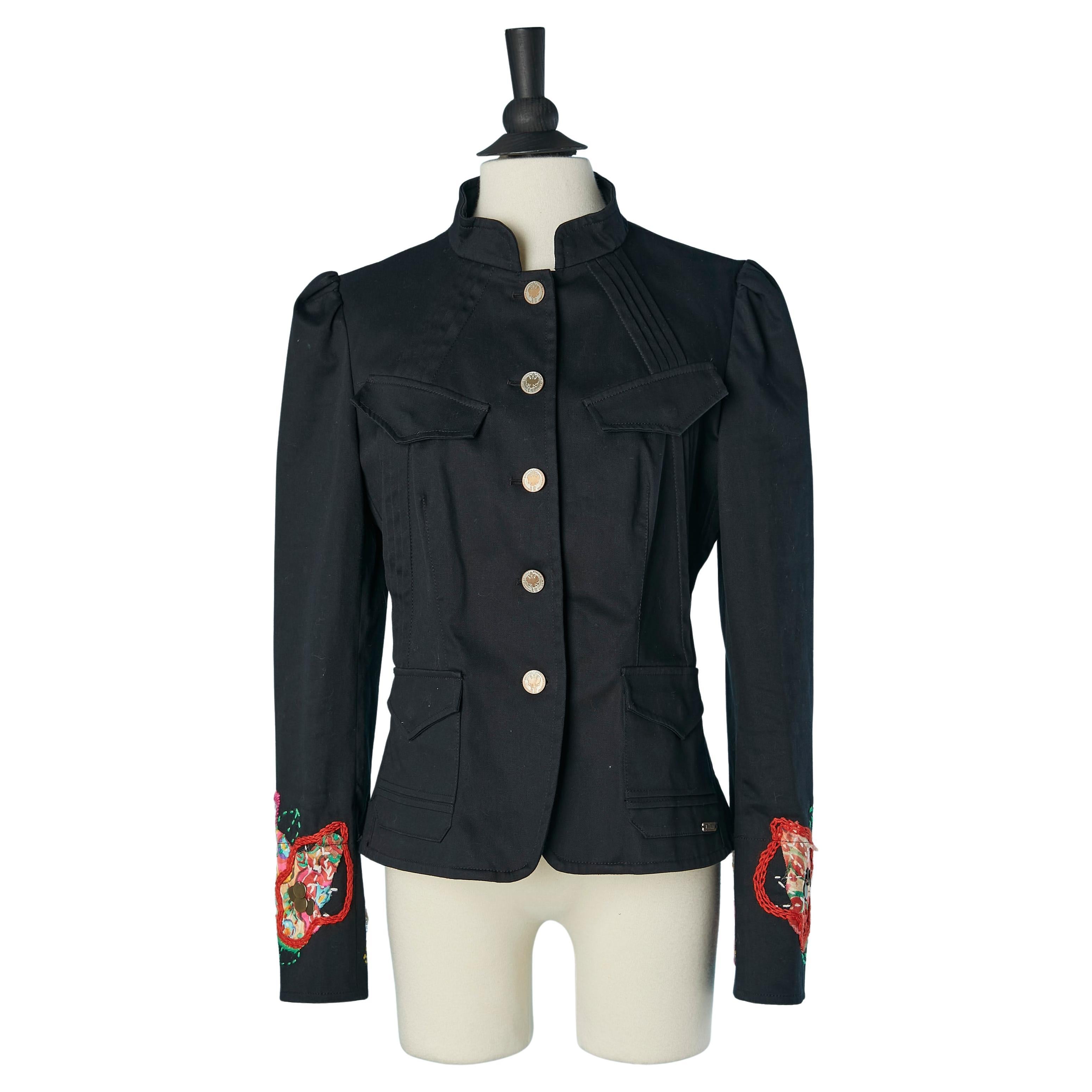 Schwarze einreihige Jacke mit Stickereien und Applikationen GALLIANO im Angebot