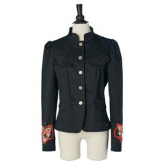 Black single breasted jacket with embroideries and appliqué GALLIANO