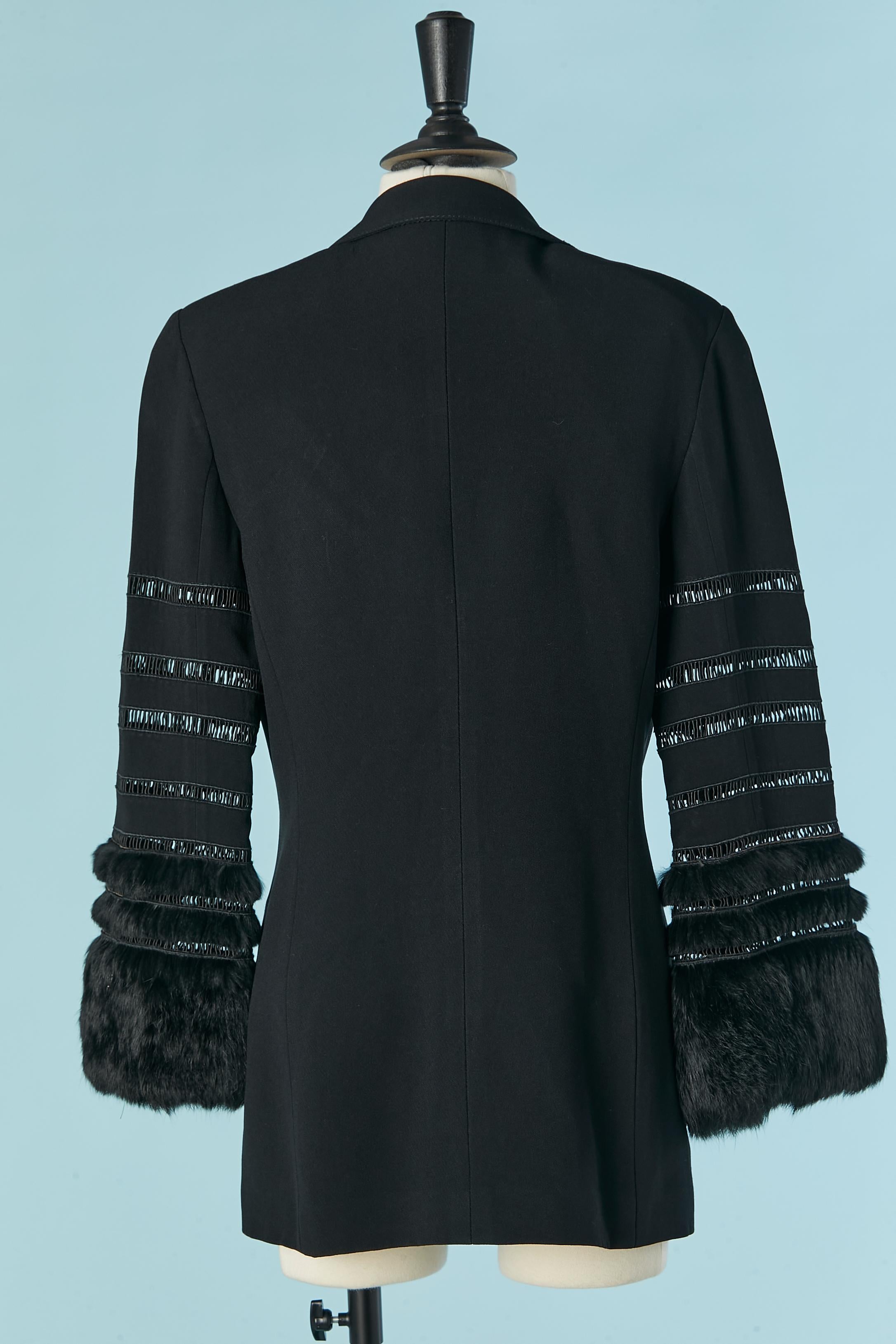 Chaqueta negra de un solo pecho con piel en la manga ANGELO MOZZILLO en venta 2