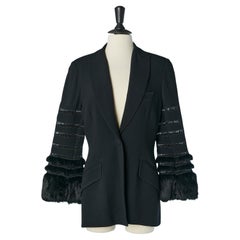 Black single breasted jacket with fur on the sleeve ANGELO MOZZILLO