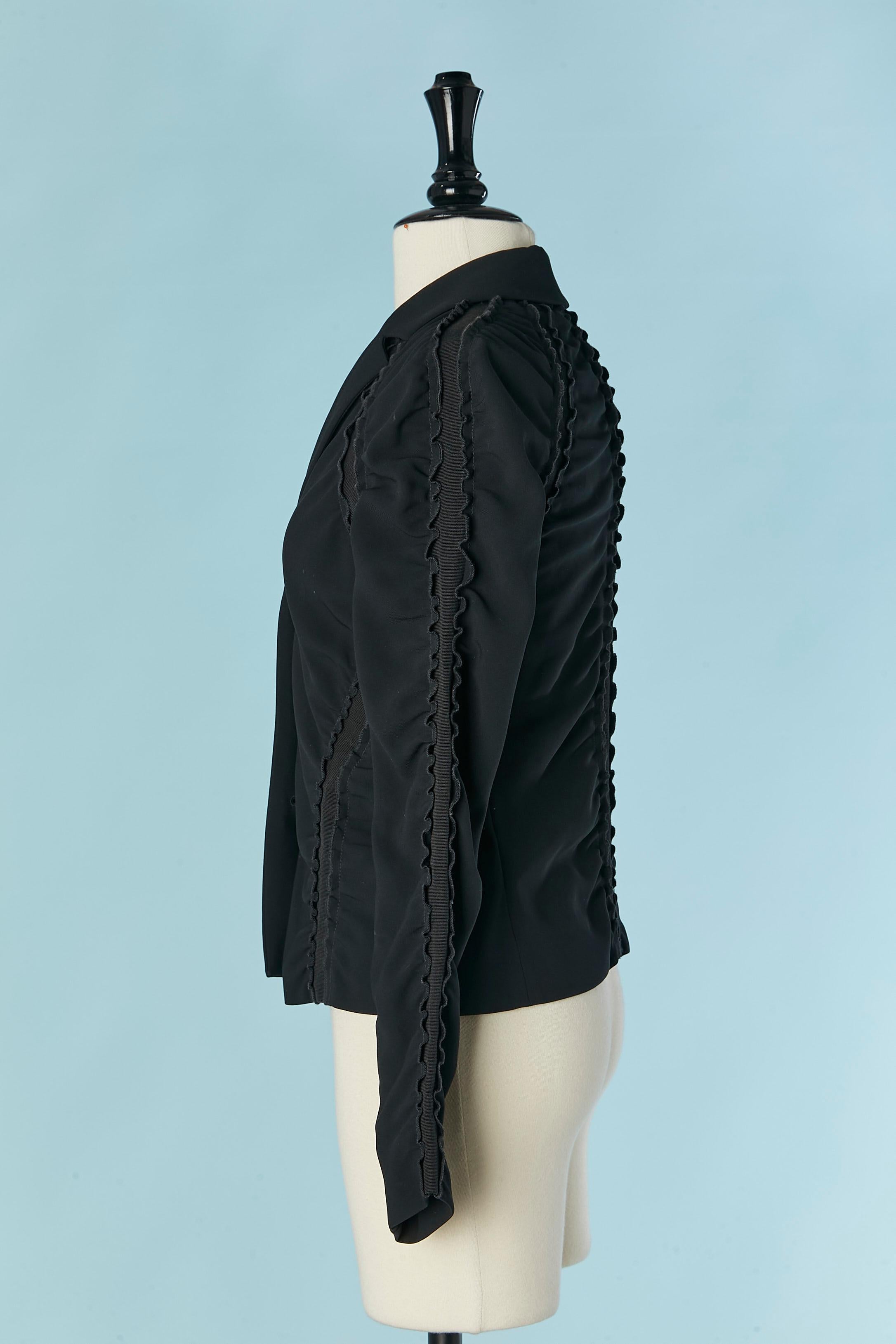 Donna Giacca monopetto nera con arricciatura e inserto in gros-grain Moschino in vendita