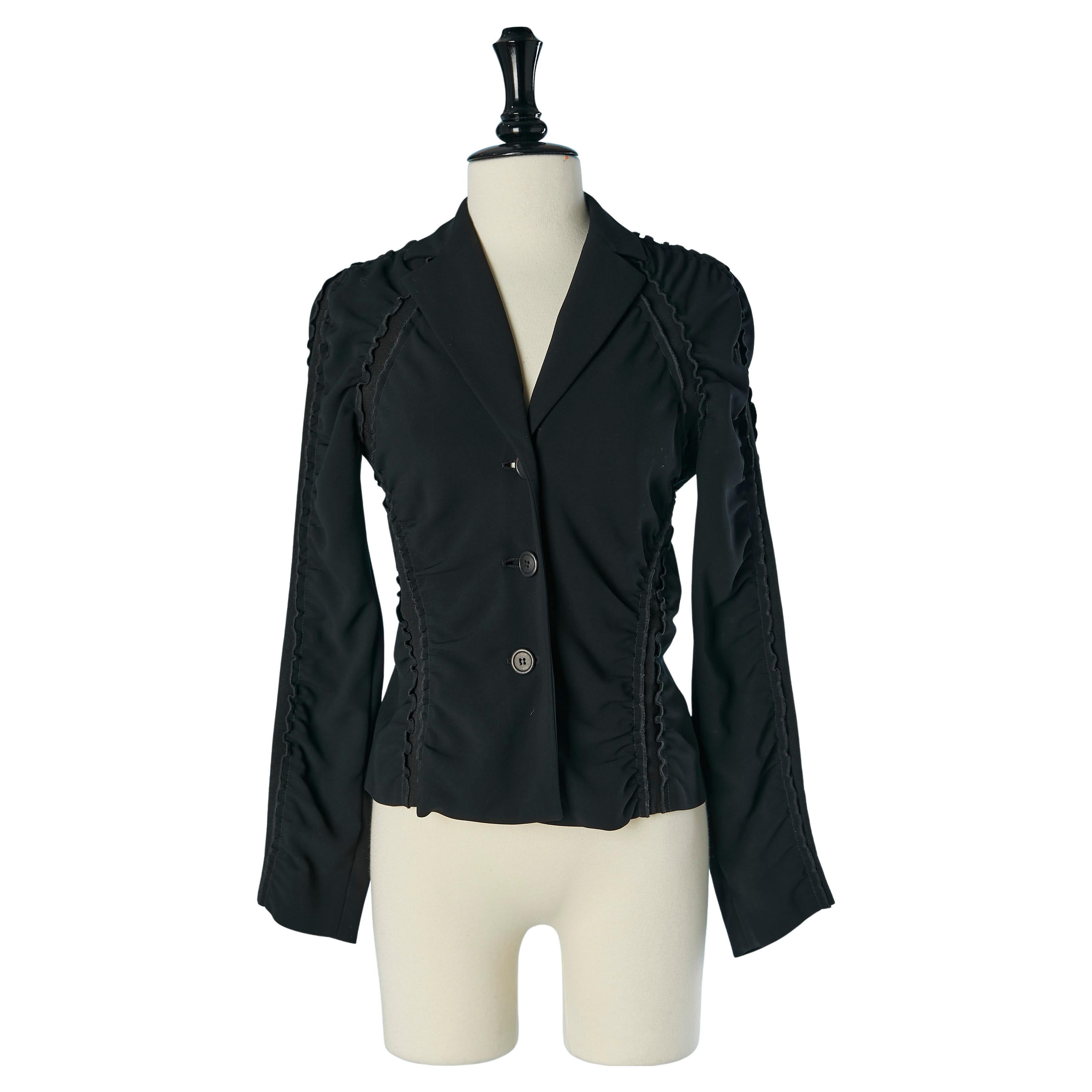 Giacca monopetto nera con arricciatura e inserto in gros-grain Moschino in vendita