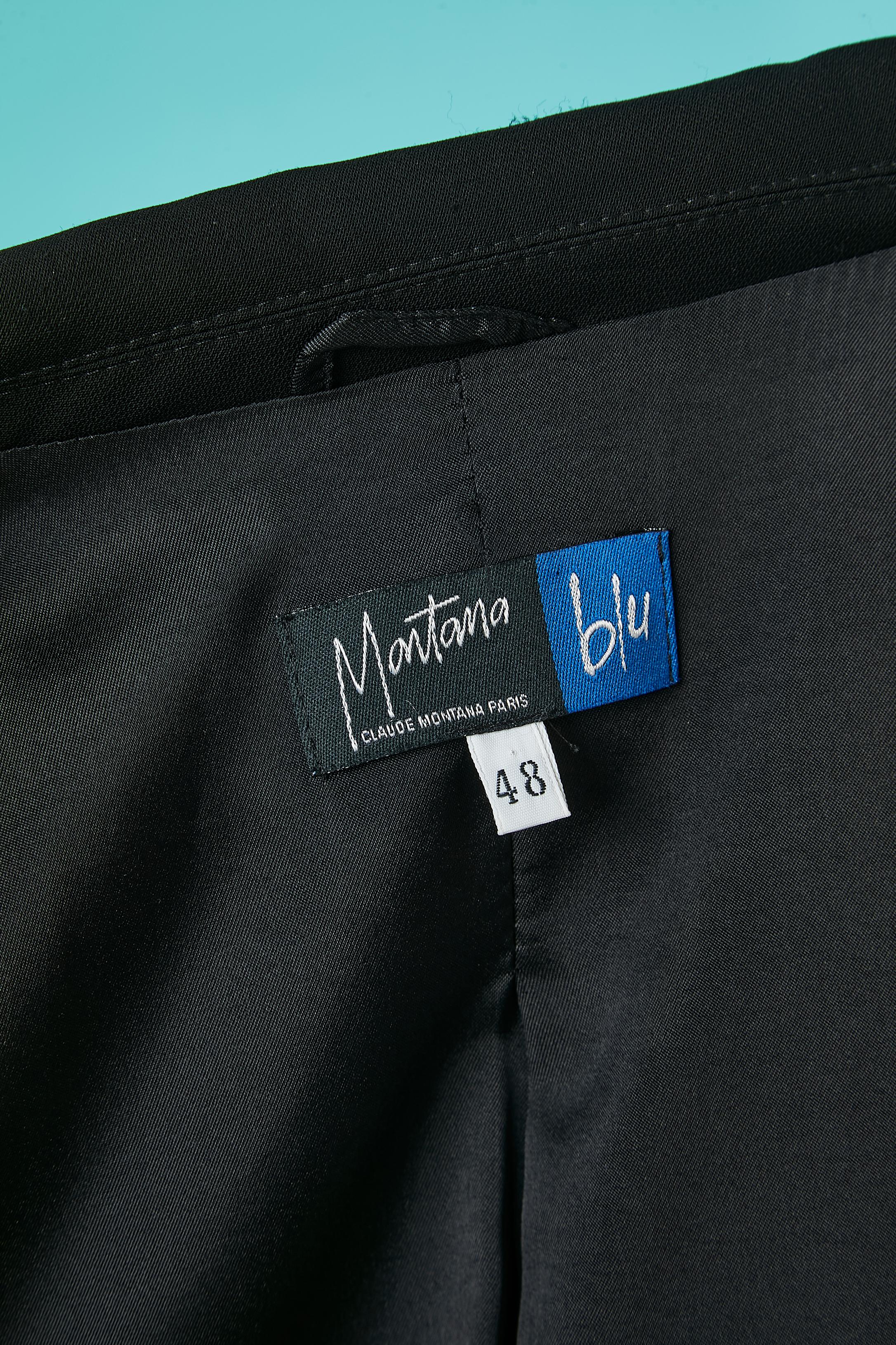Veste noire à simple boutonnage avec col et poches à clous métalliques Montana  en vente 3