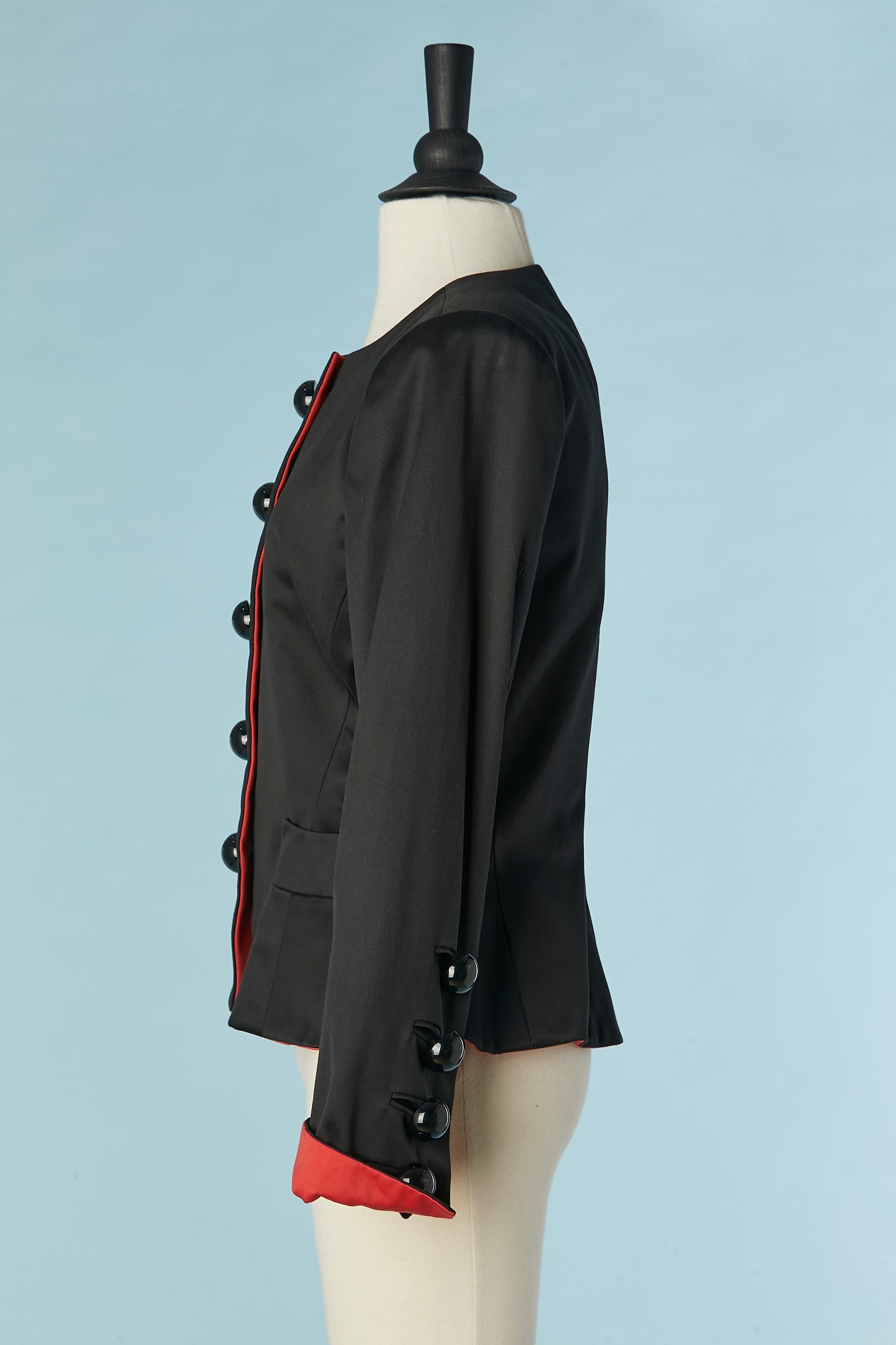 Women's Black single-breasted jacket with red cuffs Yves Saint Laurent Rive Gauche  For Sale