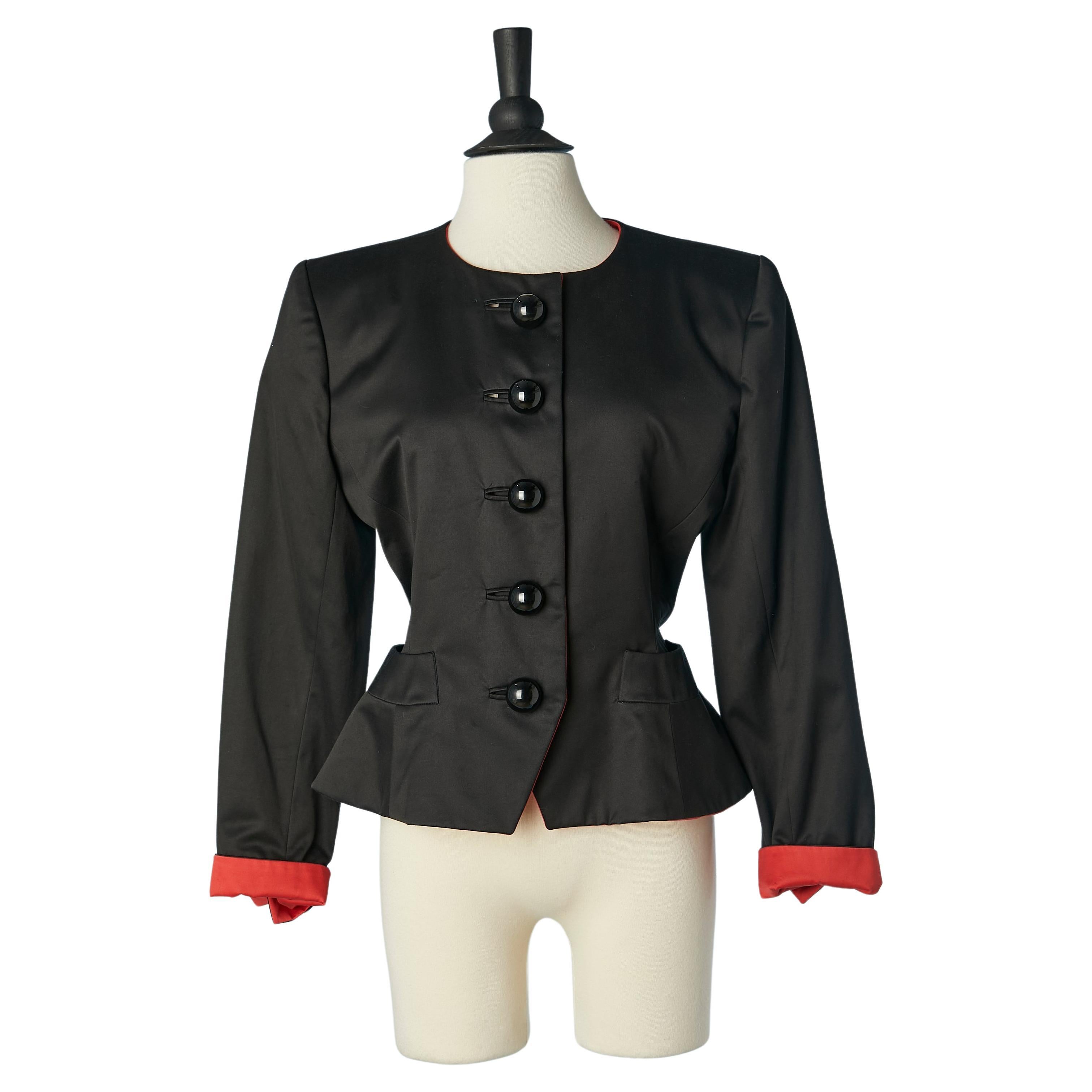 Black single-breasted jacket with red cuffs Yves Saint Laurent Rive Gauche  For Sale