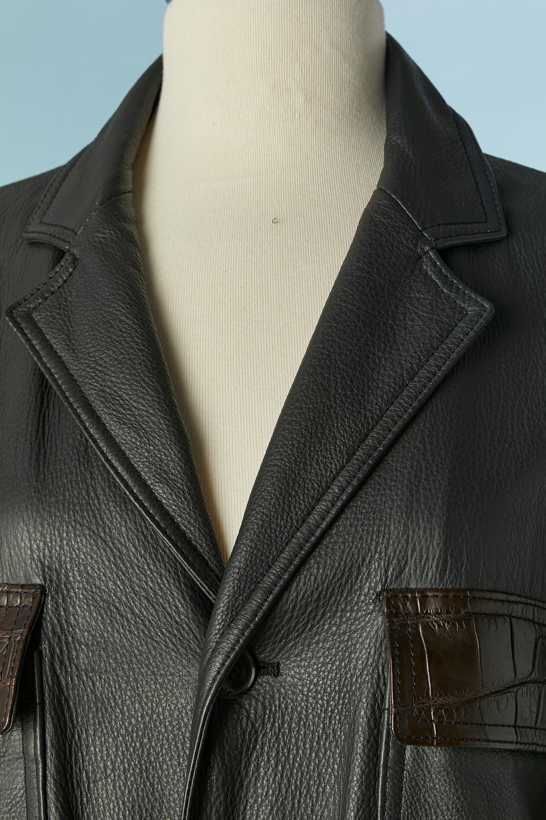 Black single breasted leather coat Shiro Men's In Excellent Condition For Sale In Saint-Ouen-Sur-Seine, FR