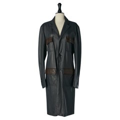Manteau en cuir noir à simple boutonnage Shiro Hommes