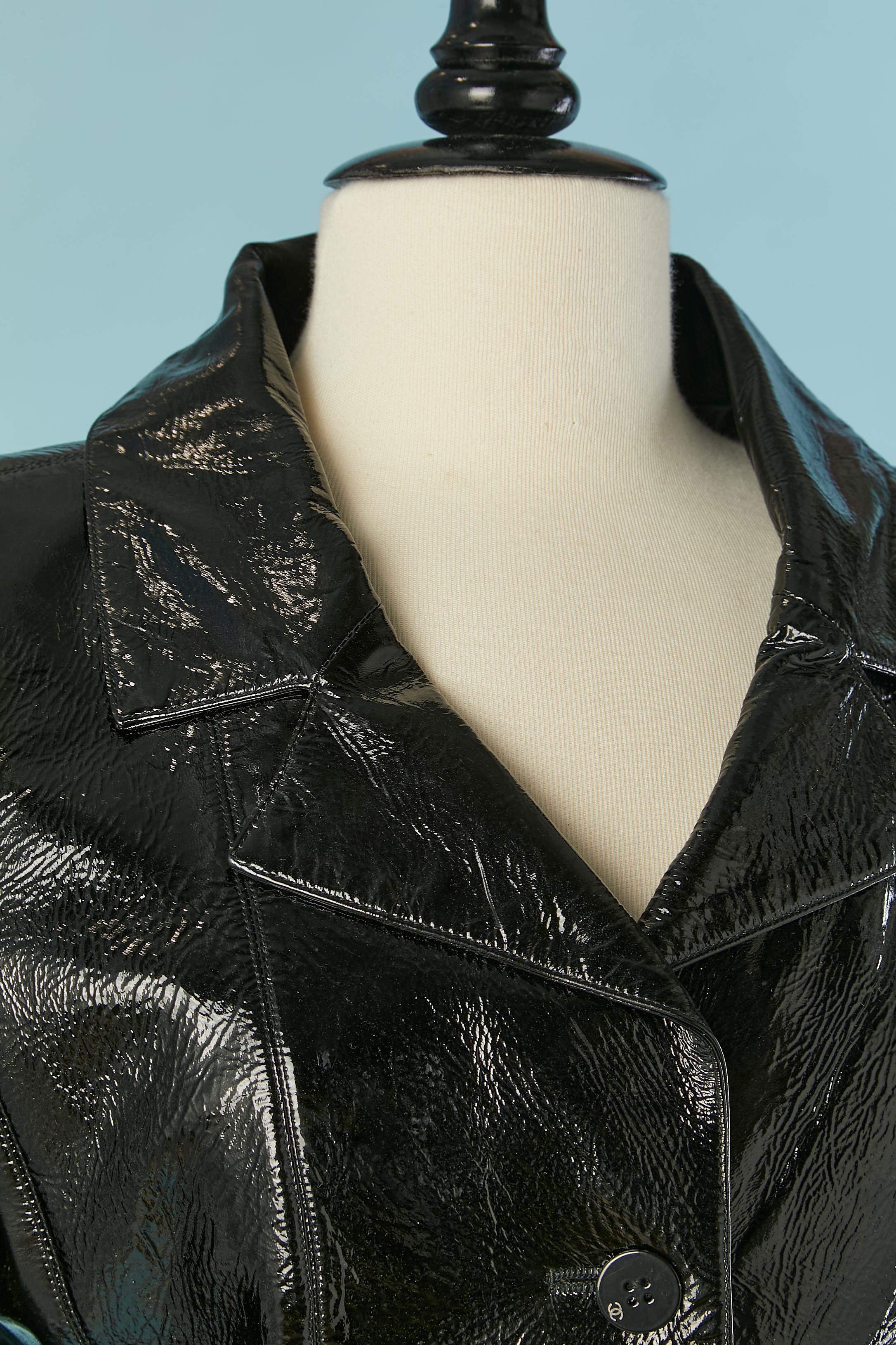 Black single-breasted patent leather jacket CHANEL In Good Condition For Sale In Saint-Ouen-Sur-Seine, FR