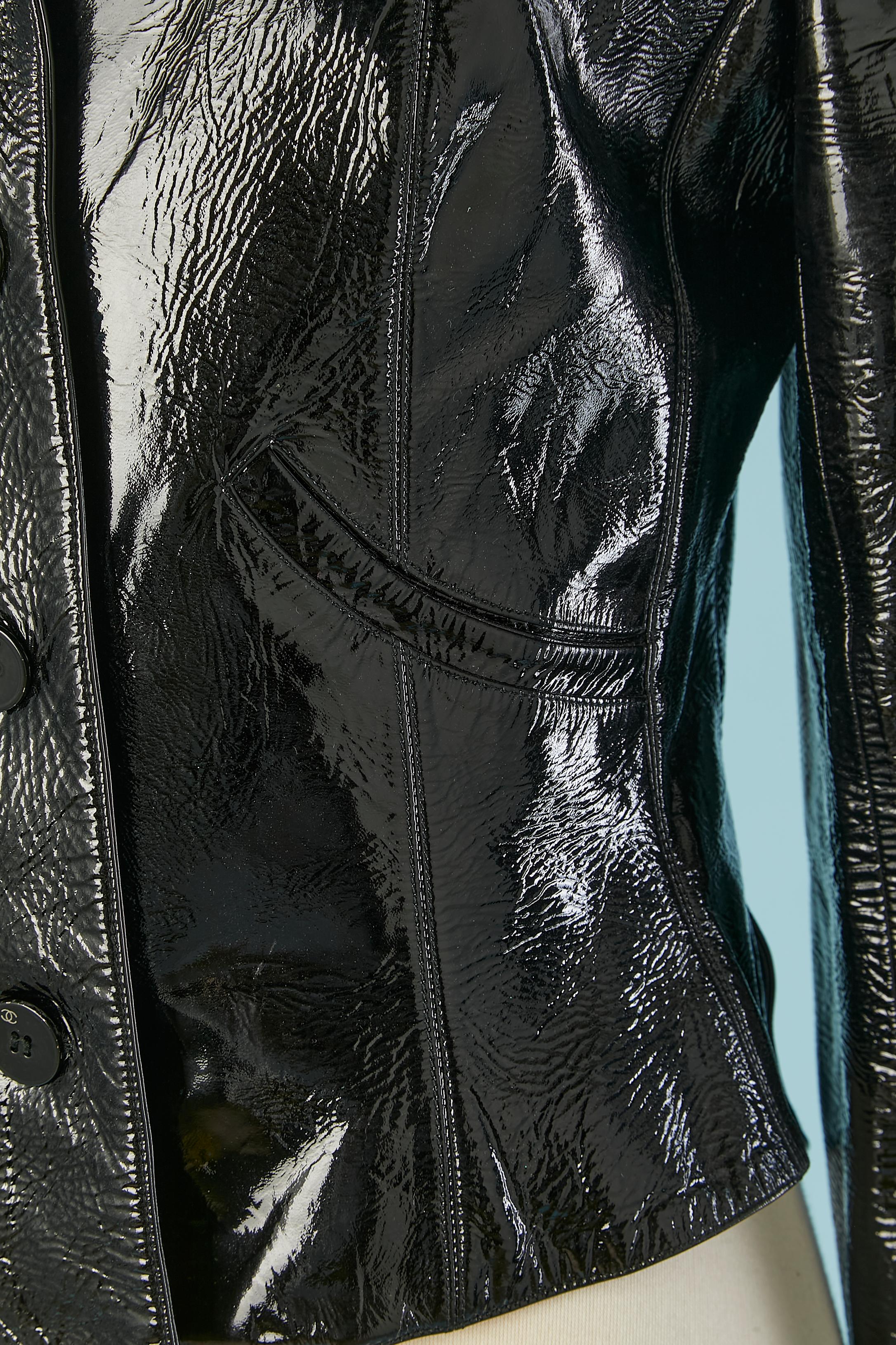 Women's Black single-breasted patent leather jacket CHANEL For Sale