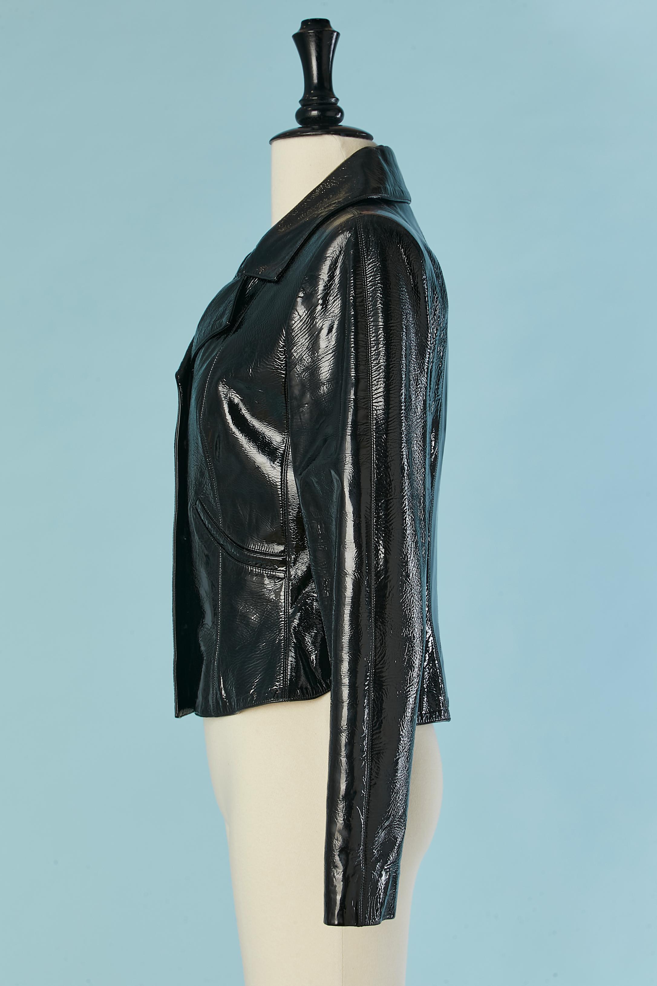 Black single-breasted patent leather jacket CHANEL For Sale 2
