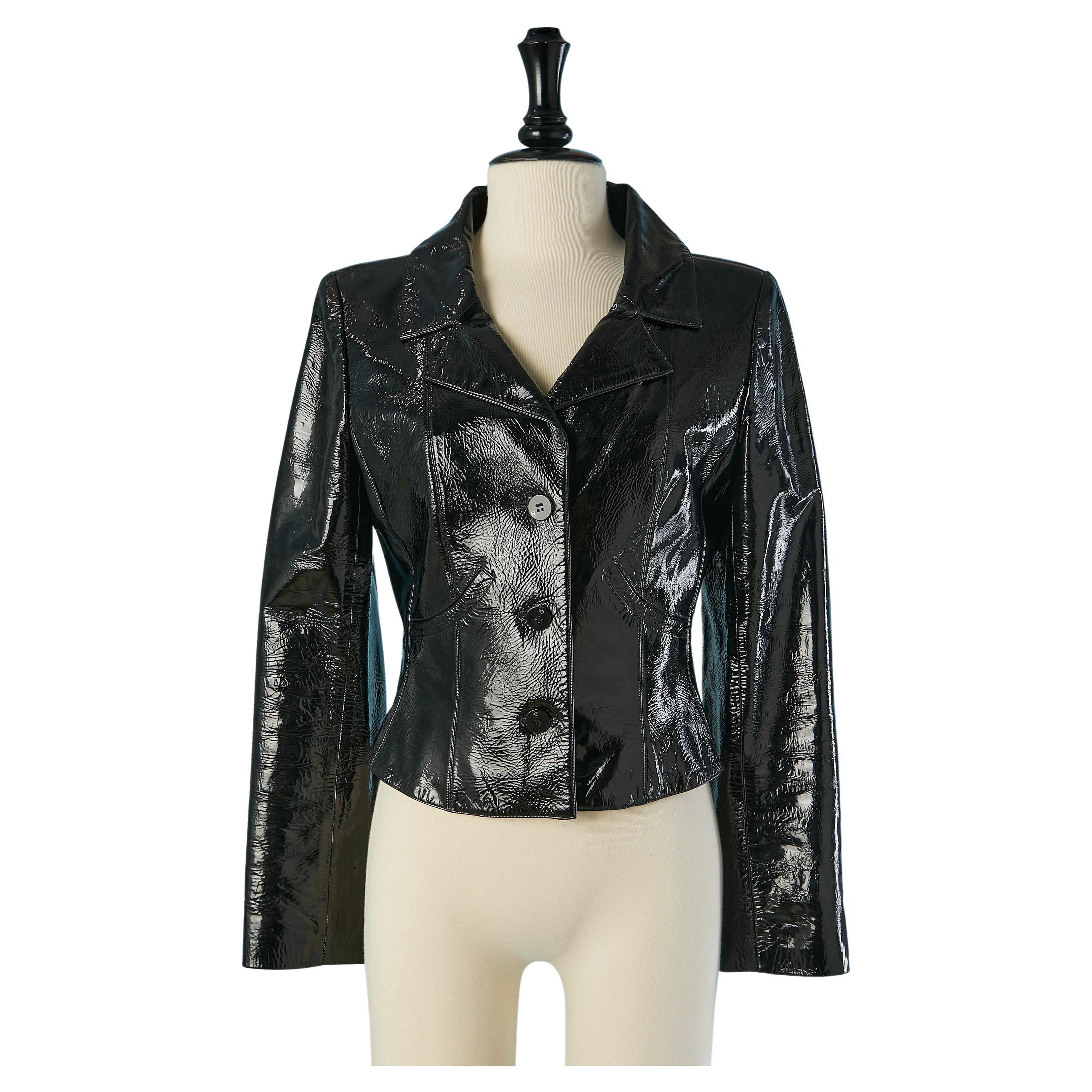 Black single-breasted patent leather jacket CHANEL For Sale