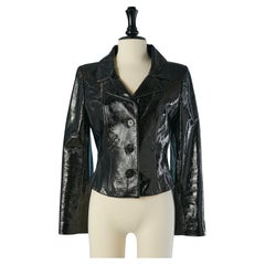 Chaqueta de charol negra de un solo pecho CHANEL