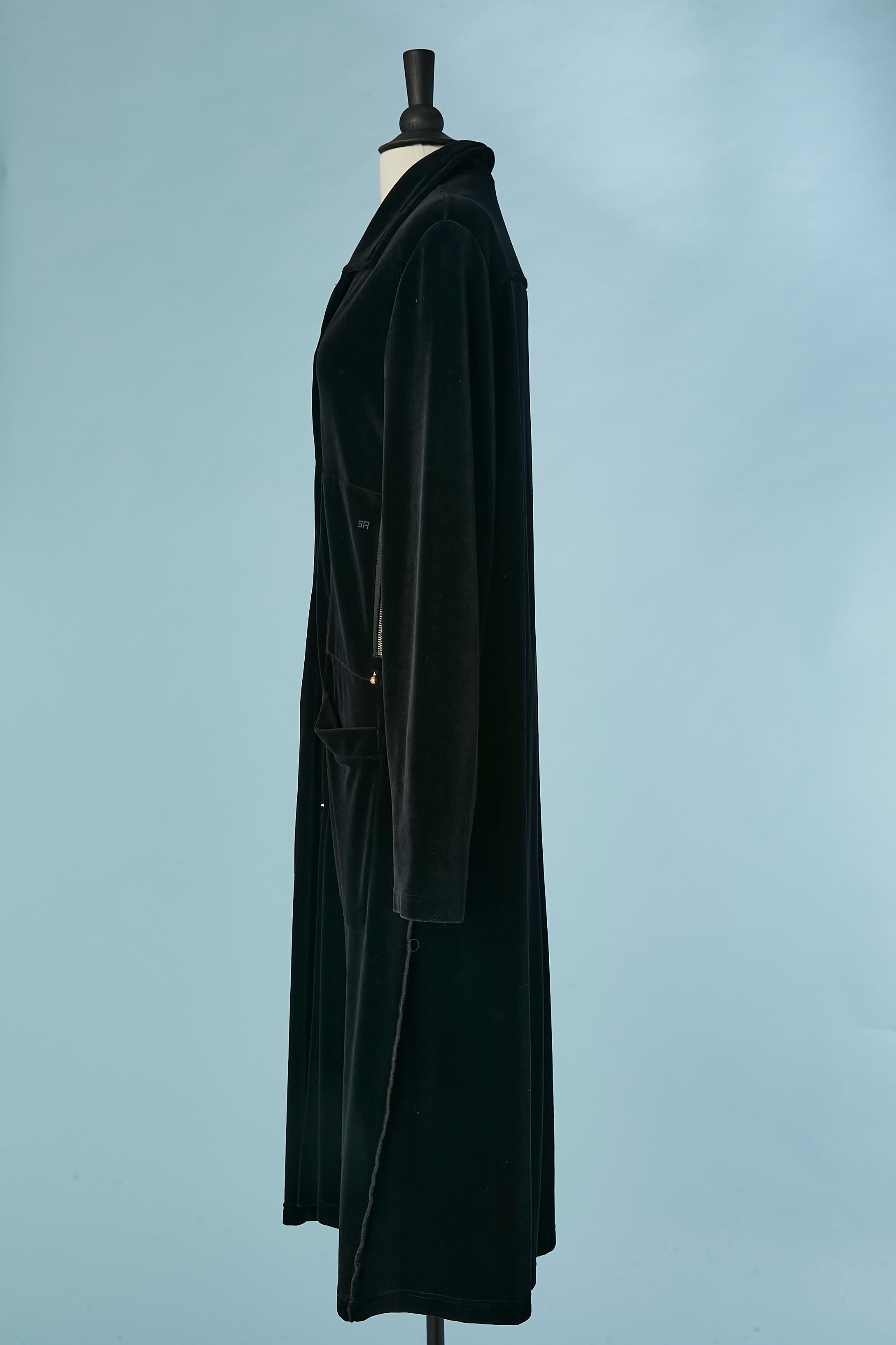 Black single-breasted sponge velvet coat Sonia Rykiel  For Sale 1