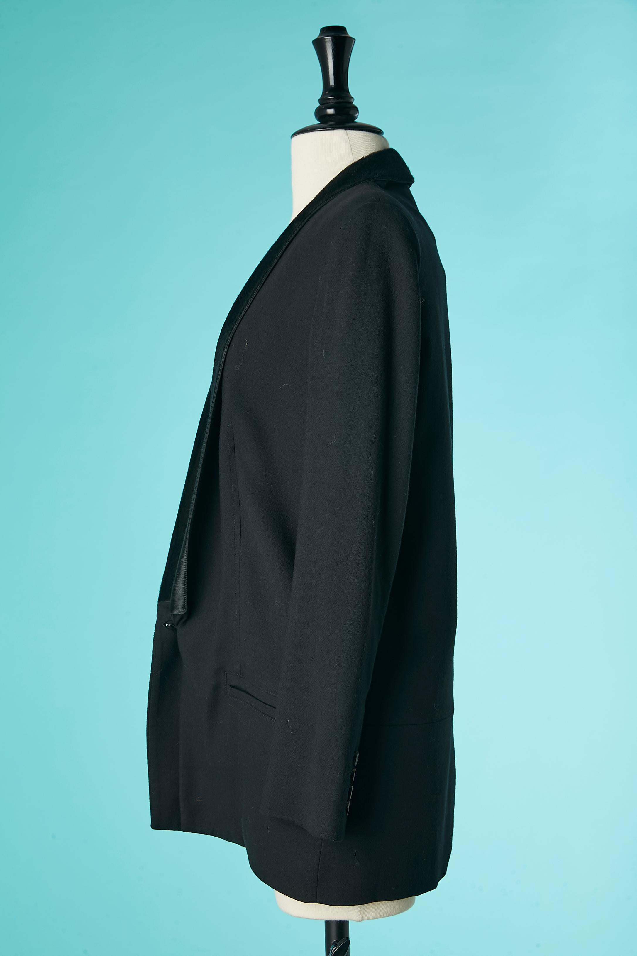 Black single breasted tuxedo jacket with black fur collar Helmut Lang  1