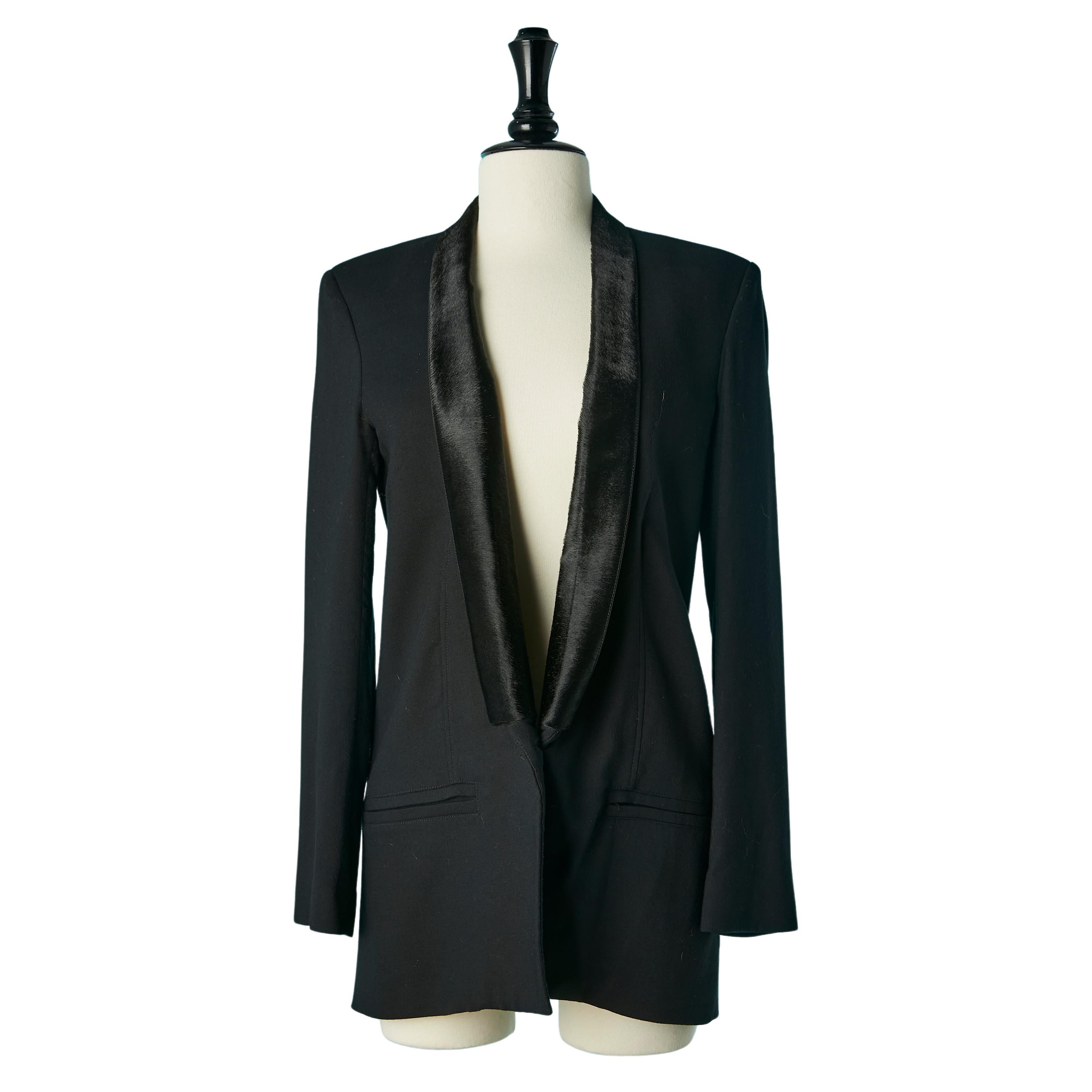 Black single breasted tuxedo jacket with black fur collar Helmut Lang  For Sale