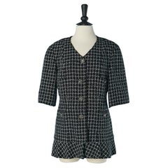 Giacca monopetto nera in tweed con motivo a quadri Chanel