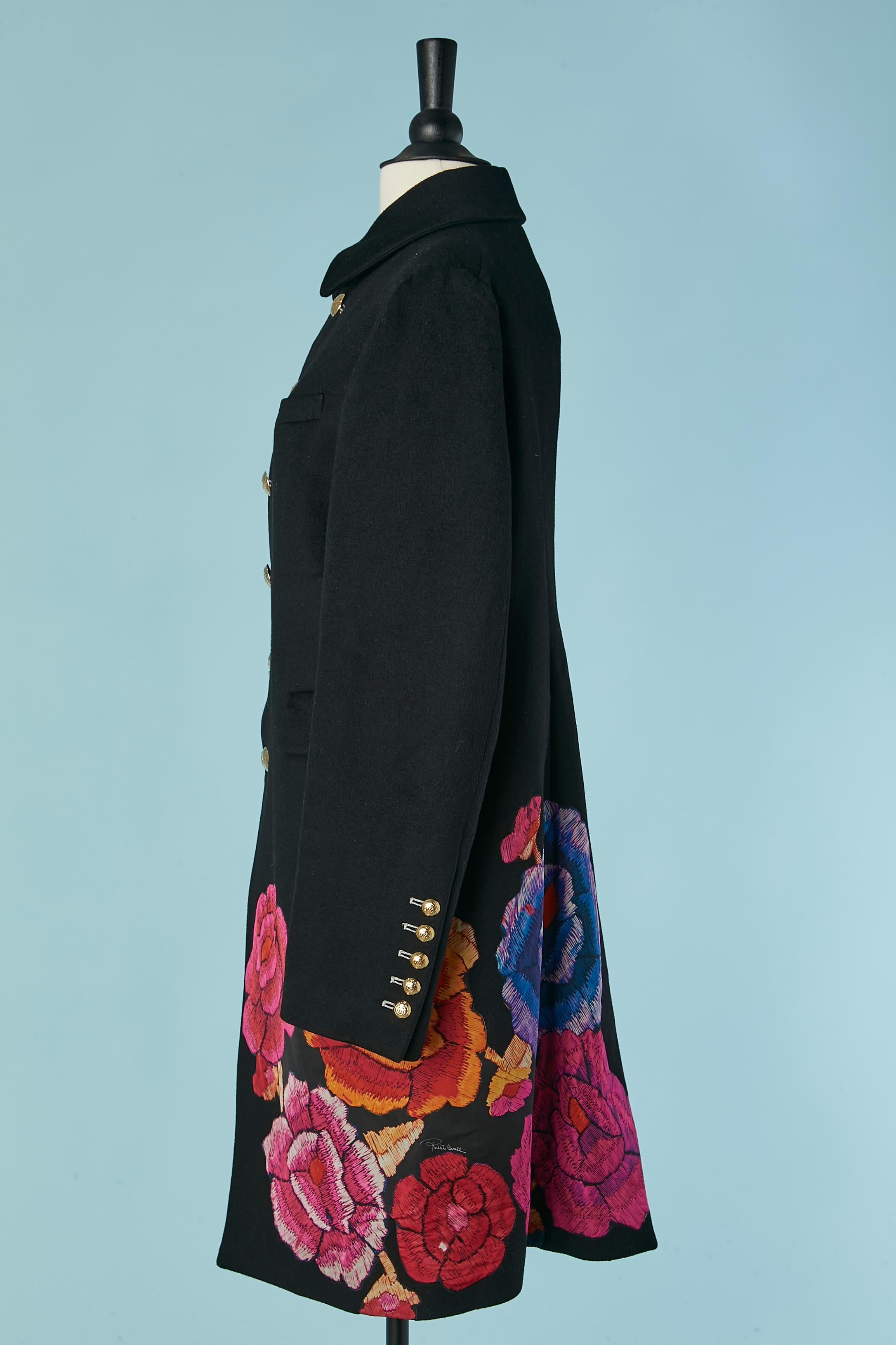 Manteau en laine noir à simple boutonnage avec appliqué imprimé Roberto Cavalli Pour femmes en vente