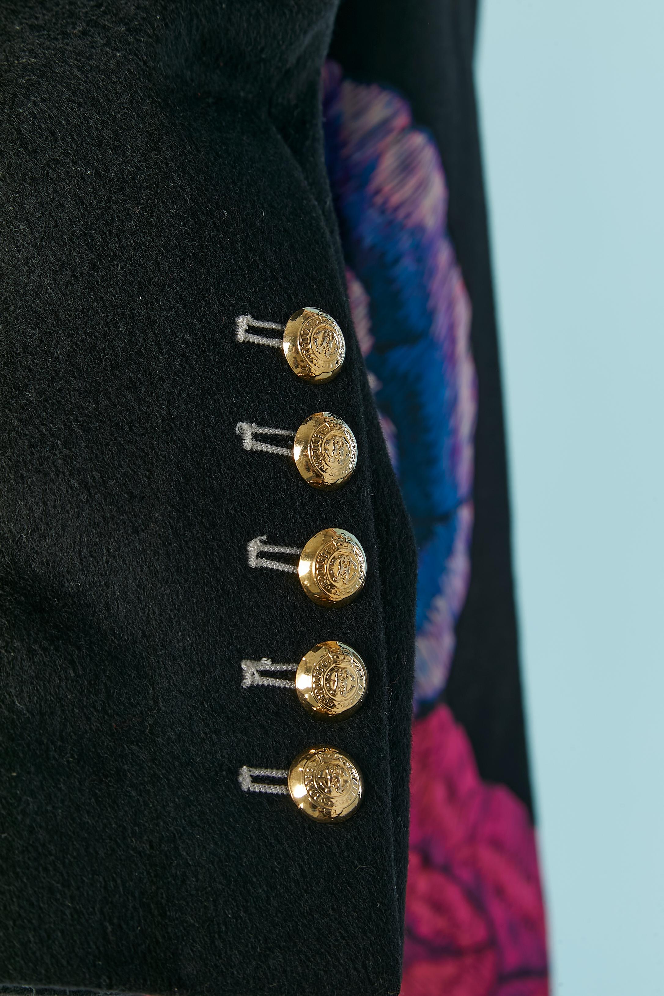 Manteau en laine noir à simple boutonnage avec appliqué imprimé Roberto Cavalli en vente 1