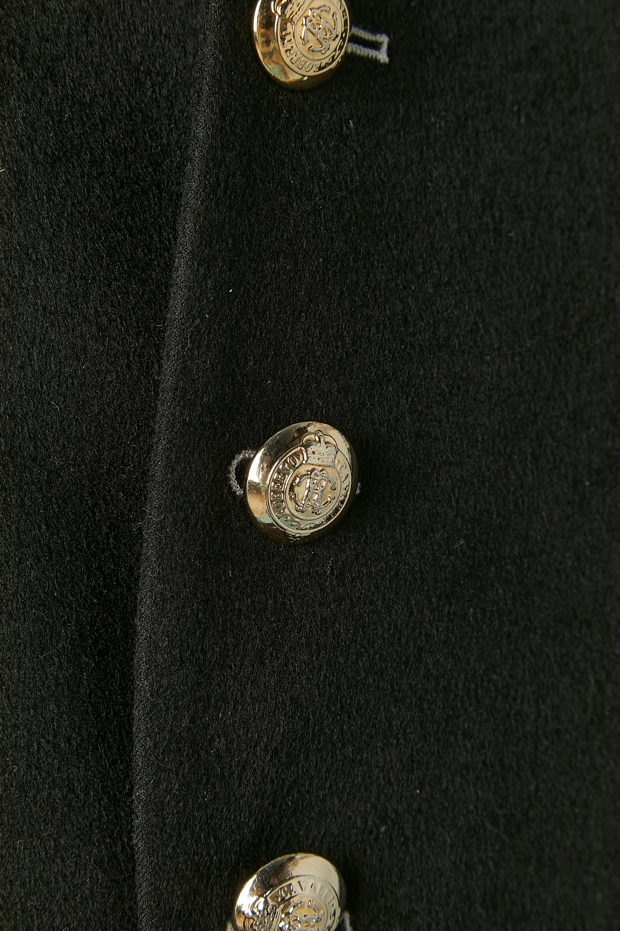 Manteau en laine noir à simple boutonnage avec appliqué imprimé Roberto Cavalli en vente 3