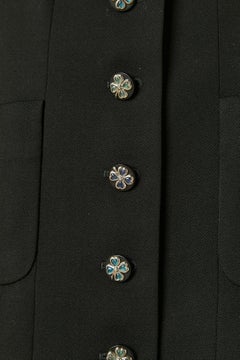 Black single breasted wool jacket with clover button CHANEL