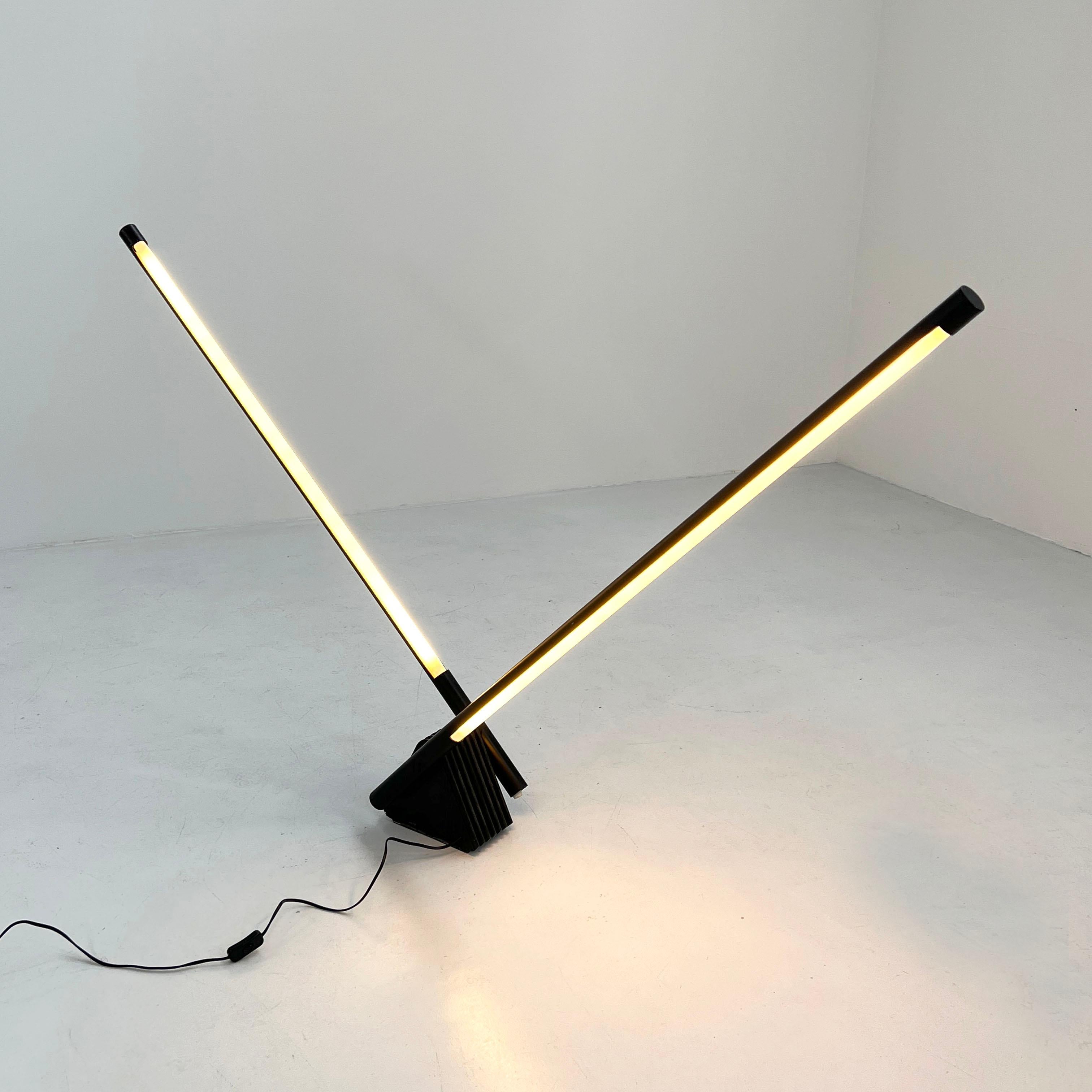 Post-Modern Black Sistema Flu Floor Lamp by Rodolfo Bonetto for Luci Italia, 1980s