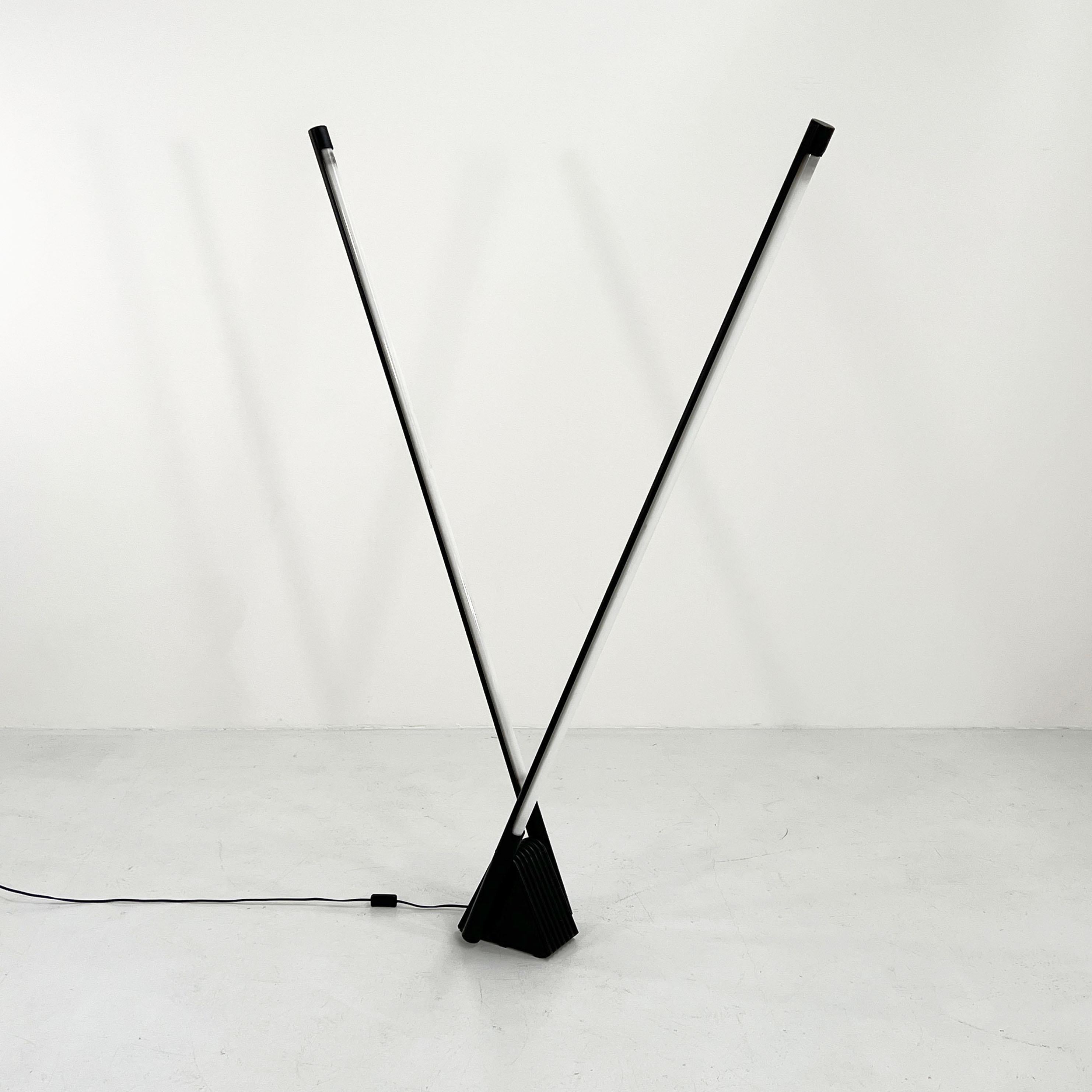 Post-Modern Black Sistema Flu Floor Lamp XL by Rodolfo Bonetto for Luci Italia, 1980s