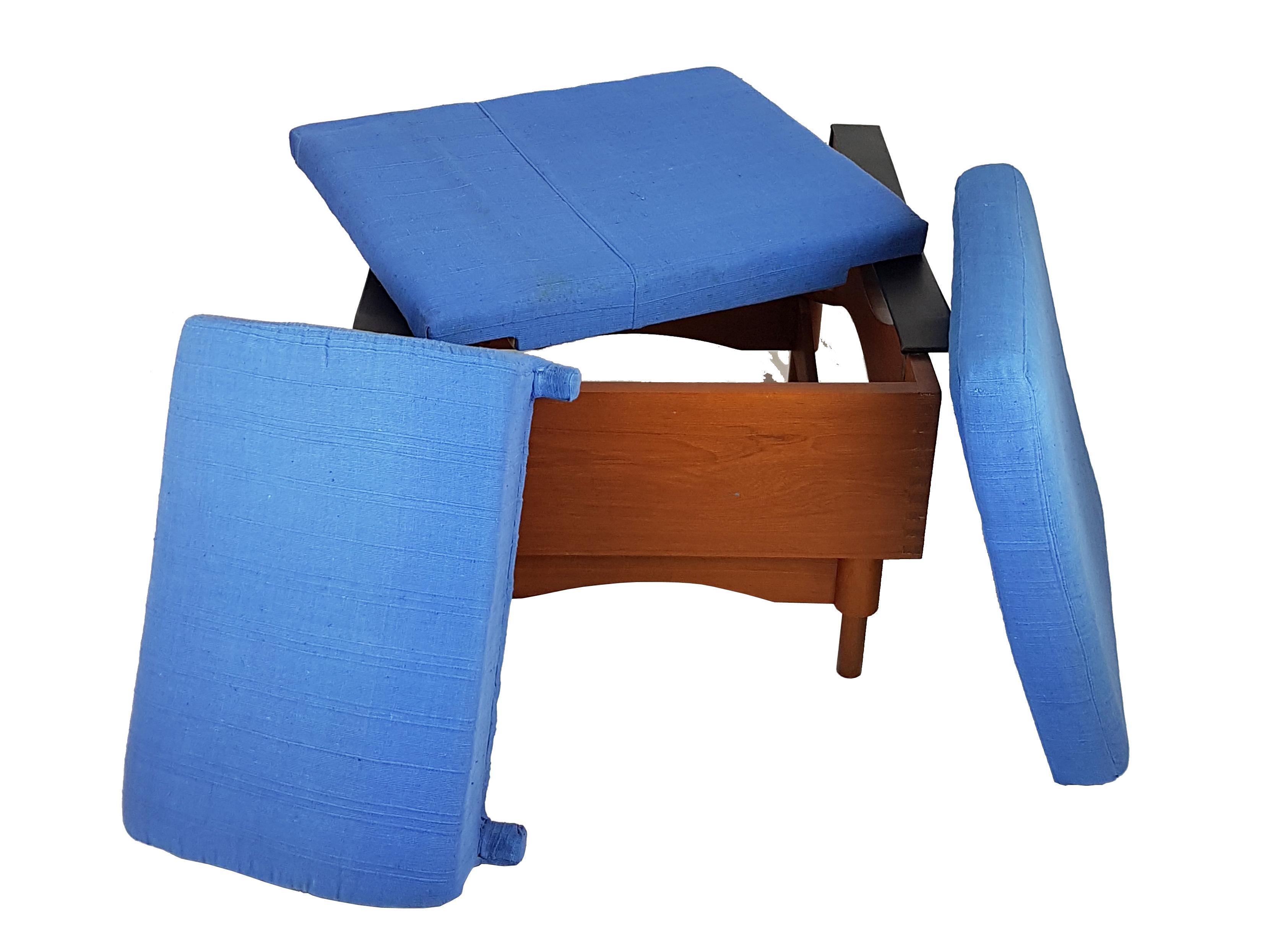 Black Skai Teak & Blue Cushioned 1960s KIMONO Armchairs by f.lli Saporiti For Sale 6