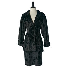 Black skirt-suit in velvet looking like faux fur FENDI
