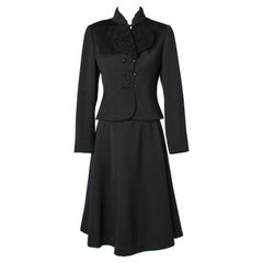 Traje-falda negro de lana, cachemira y cuello de astracán Chloé