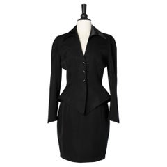 Black skirt suit in wool with black satin collar Thierry Mugler 