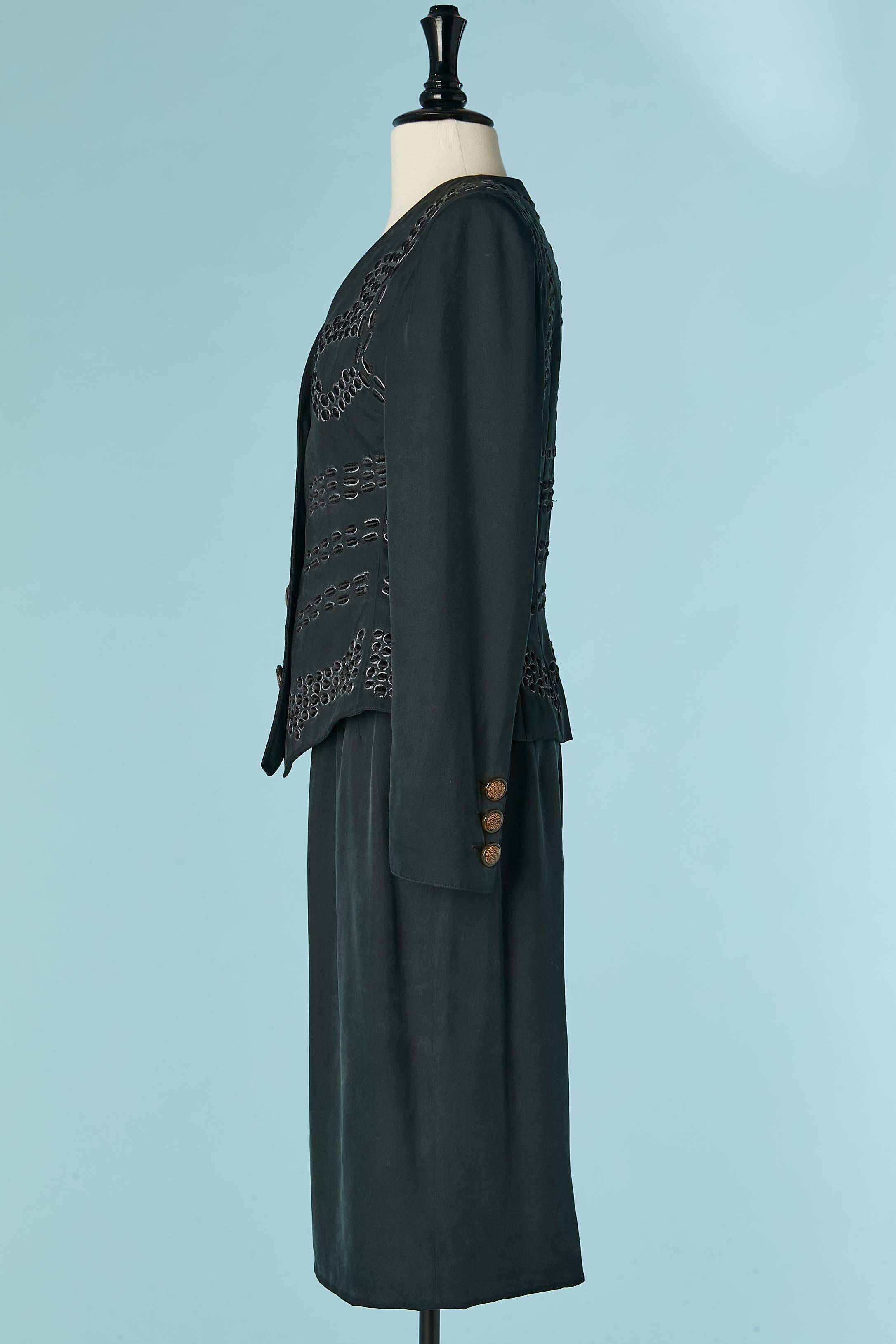 Black skirt suit with black and grey threads embroideries Valentino Boutique For Sale 1