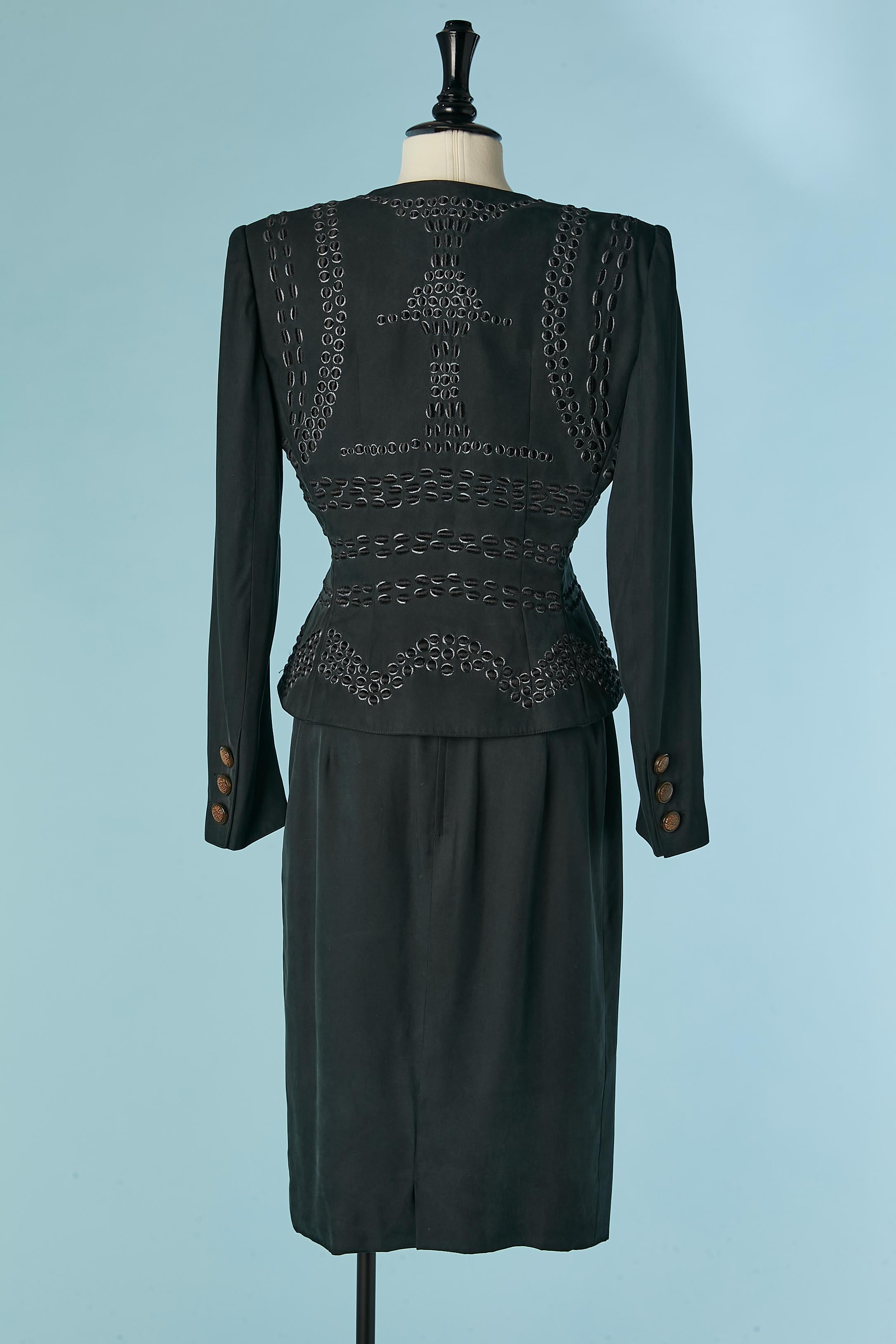 Black skirt suit with black and grey threads embroideries Valentino Boutique For Sale 2