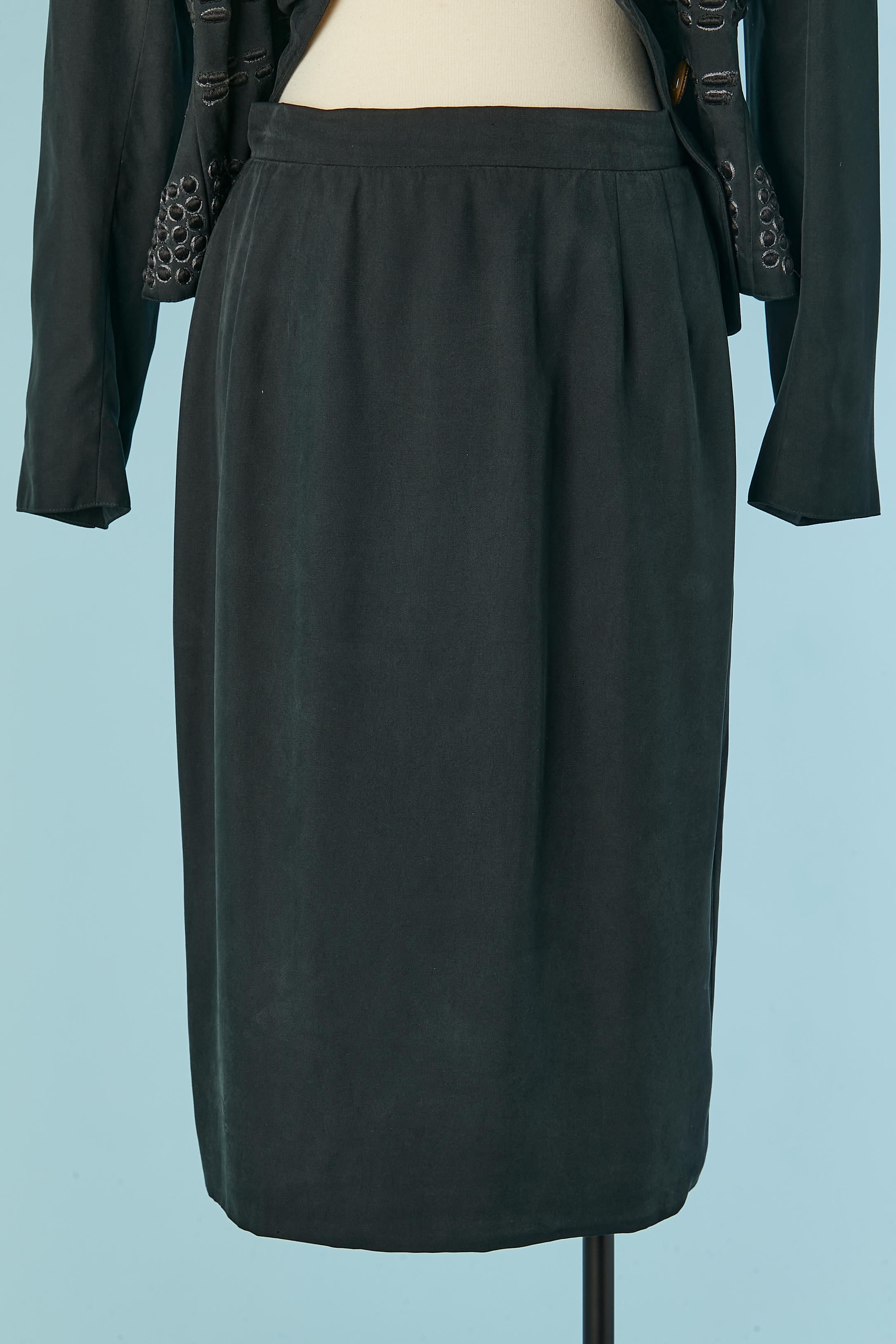 Black skirt suit with black and grey threads embroideries Valentino Boutique For Sale 4