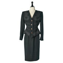 Black skirt suit with black and grey threads embroideries Valentino Boutique 