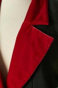 Black skirt-suit with red velvet details Yves Saint Laurent Rive Gauche 1980's
